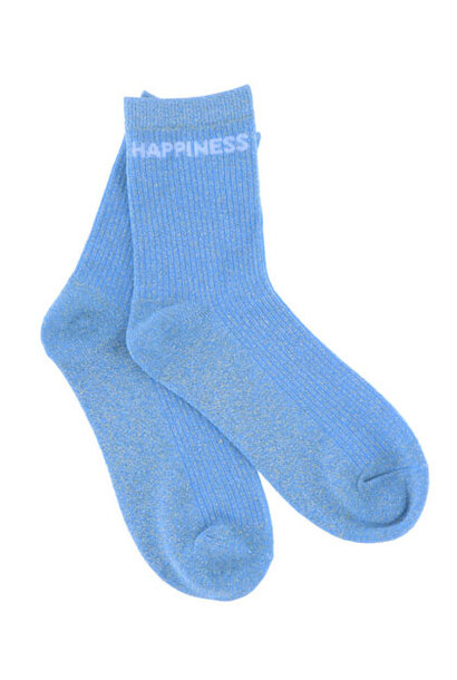 "Happiness" sparkle sock Denim Blue