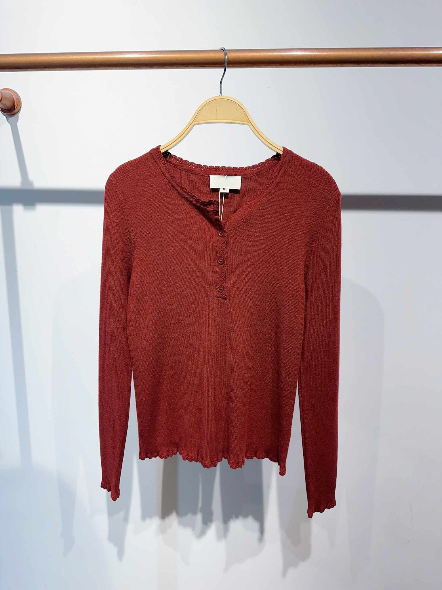 Cleo polo ruches rib t-shirt pull Burgundy-3