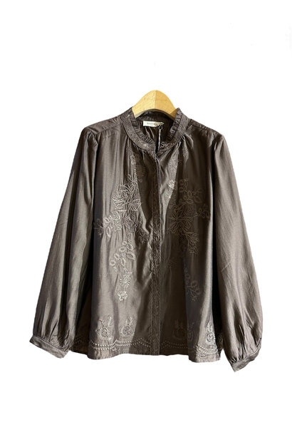 Christa fine tencel broderie blouse Brown