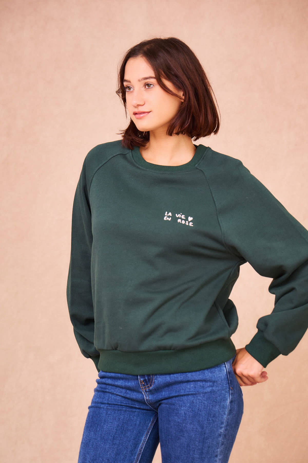 "La vie en rose" coton sweater Pine Green-5