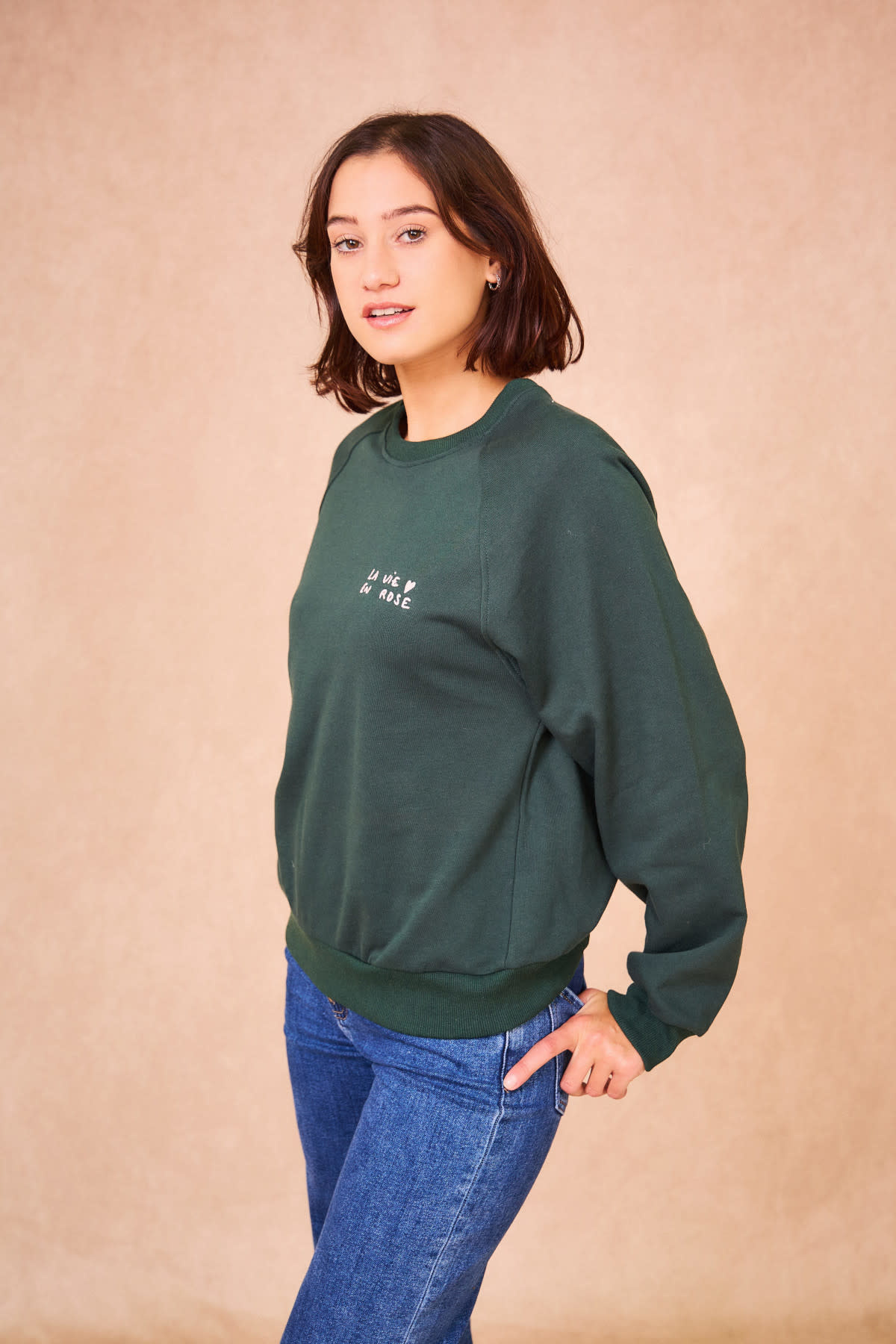 "La vie en rose" coton sweater Pine Green-2