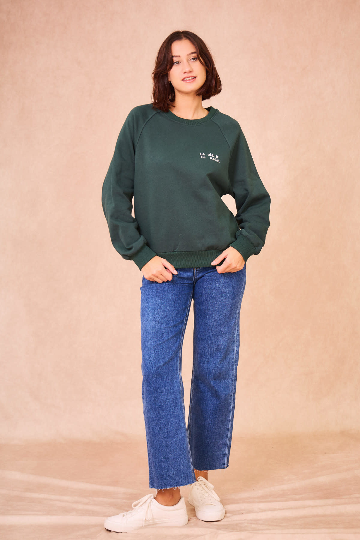 "La vie en rose" coton sweater Pine Green-3