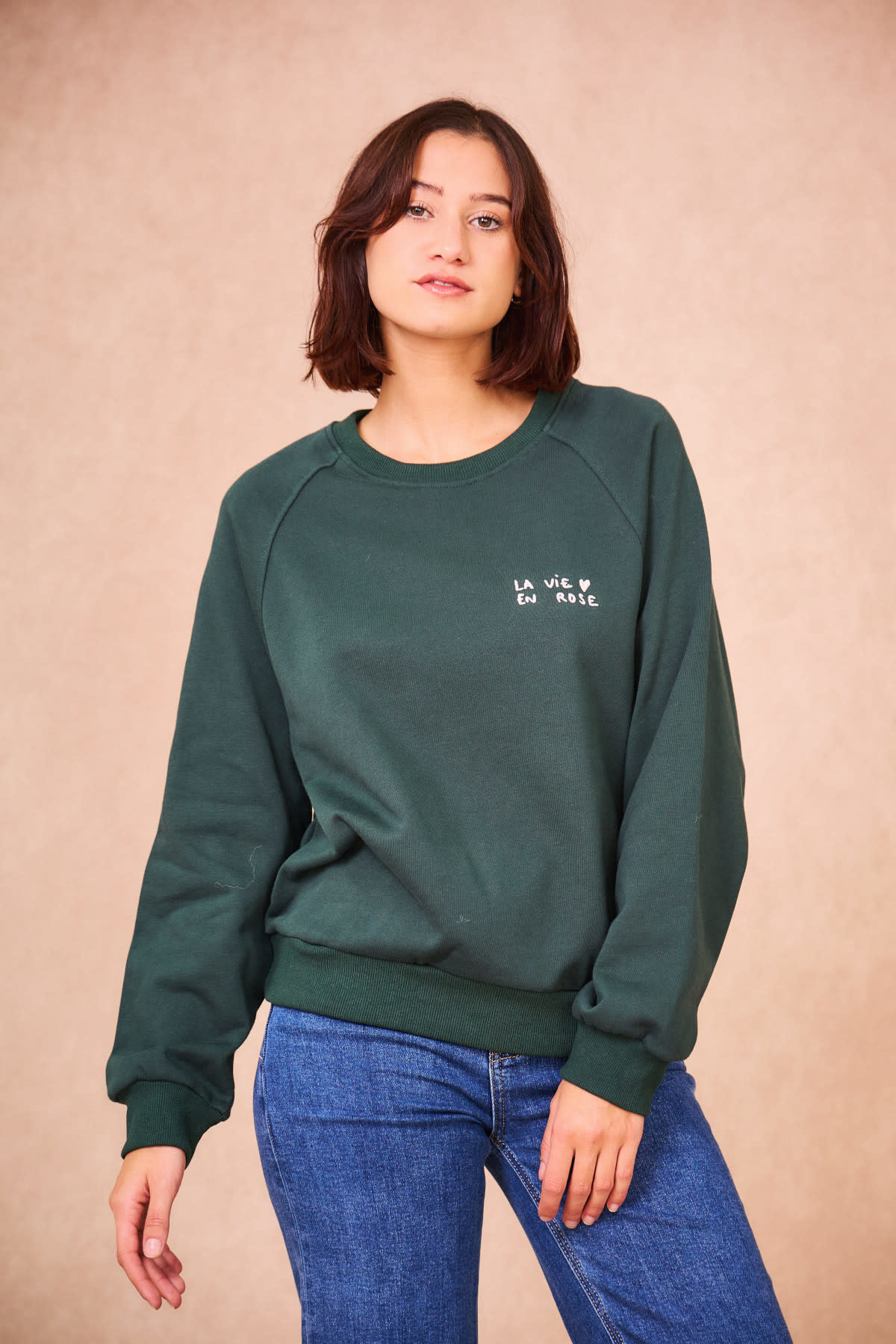 "La vie en rose" coton sweater Pine Green-1