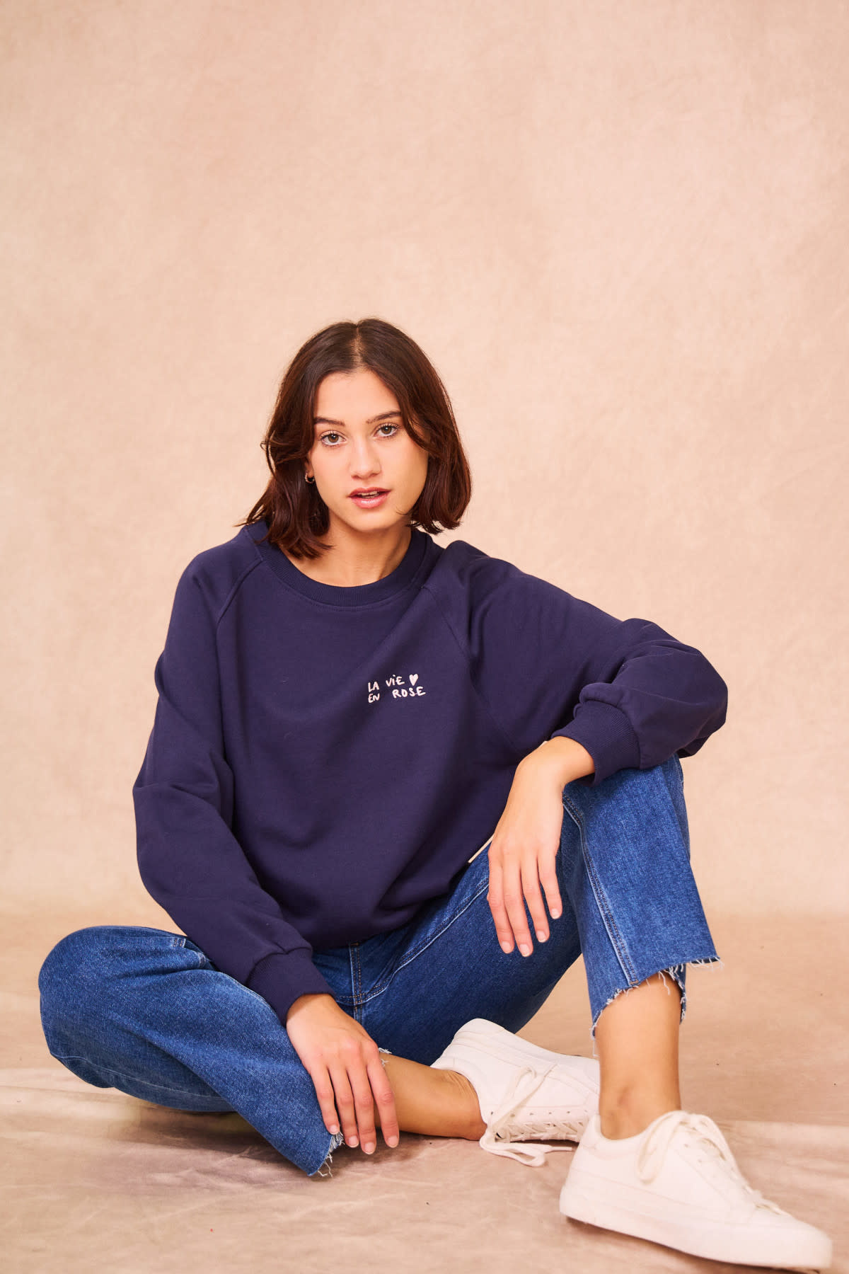 "La vie en rose" coton sweater Marine Blue-1