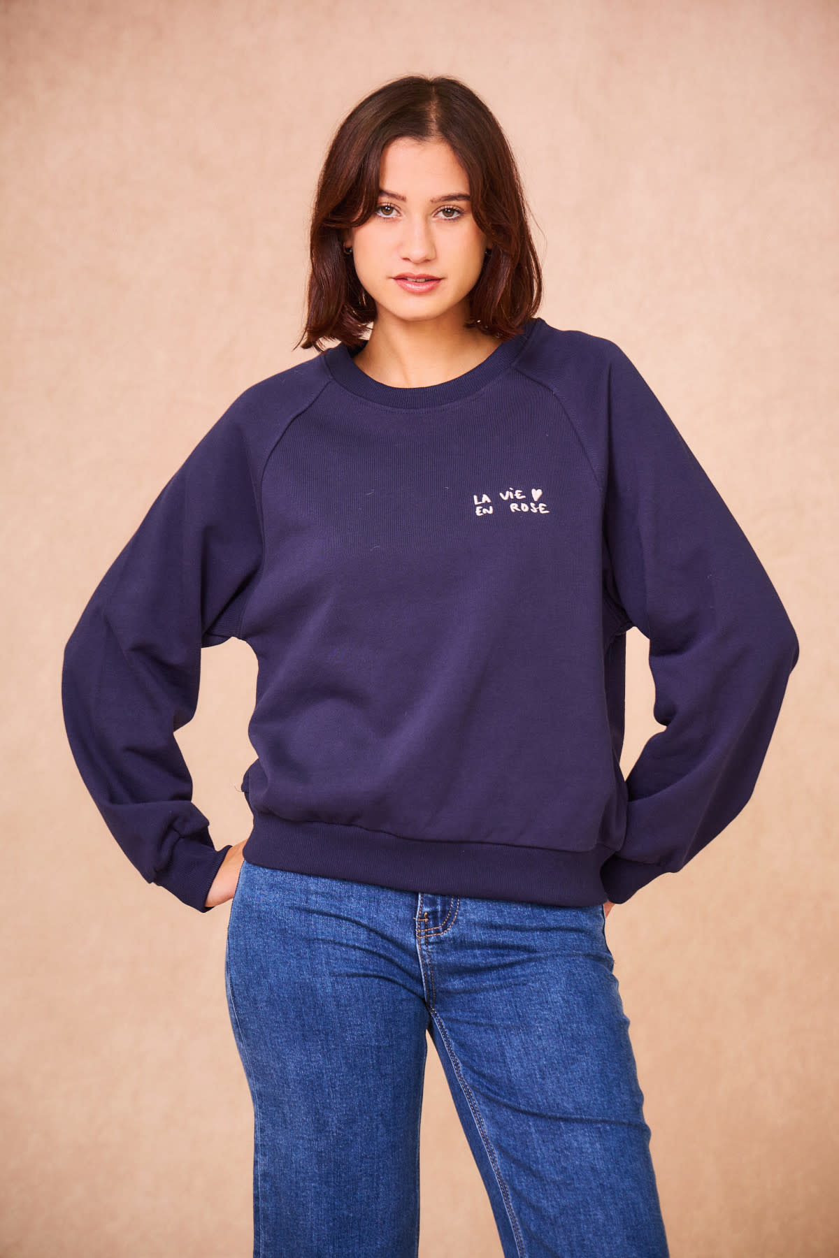 "La vie en rose" coton sweater Marine Blue-2