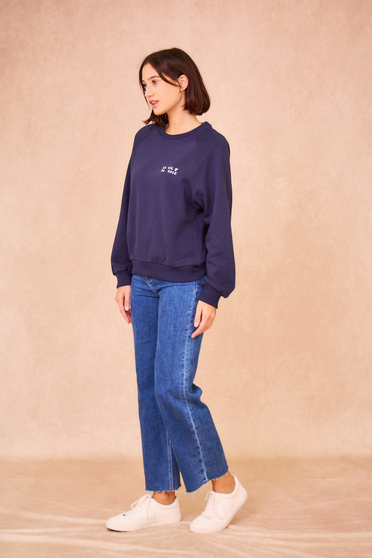 "La vie en rose" coton sweater Marine Blue-4