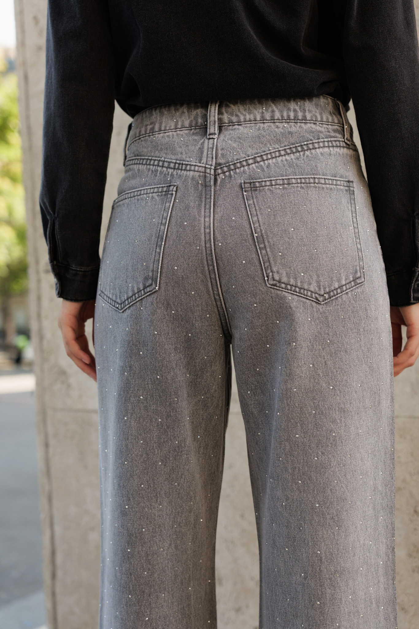 Luxor strass wide denim Light Grey-3