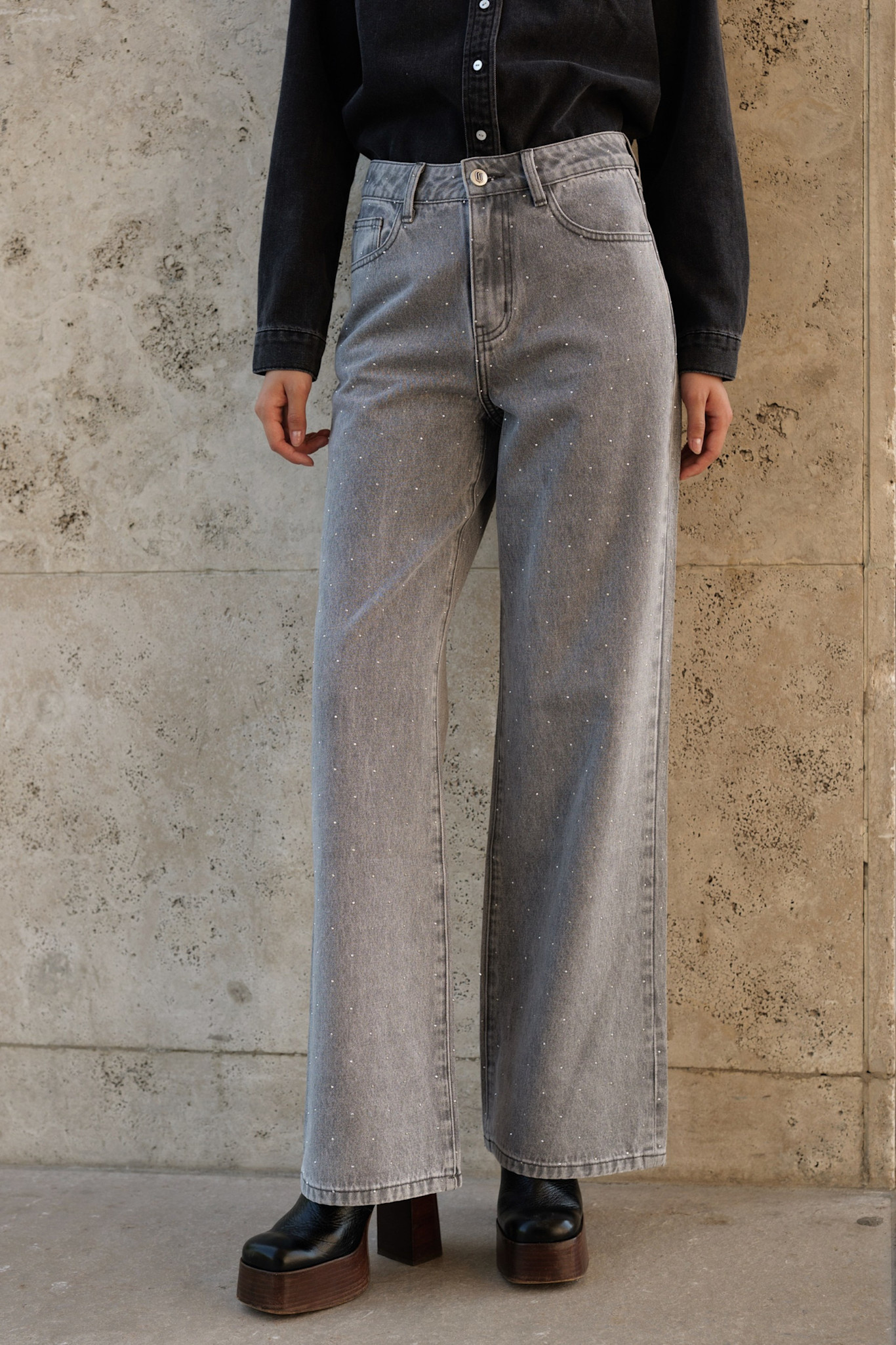 Luxor strass wide denim Light Grey-2