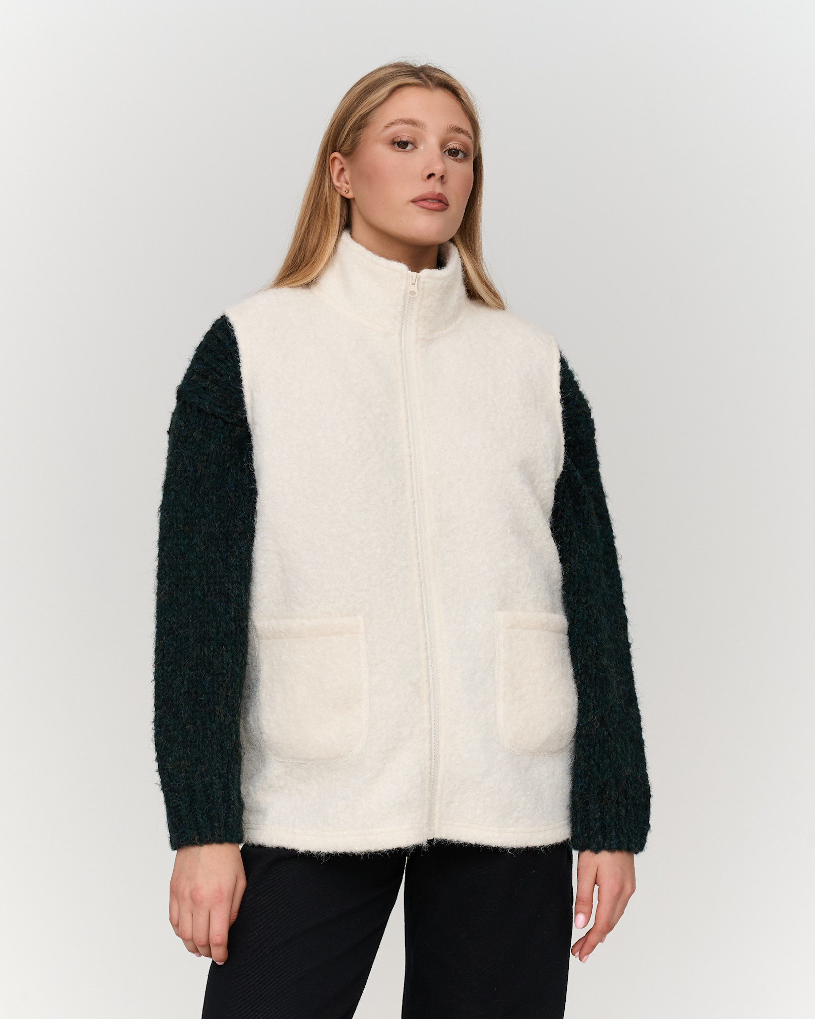 Kay fine boucle gilet bodywarmer White-2