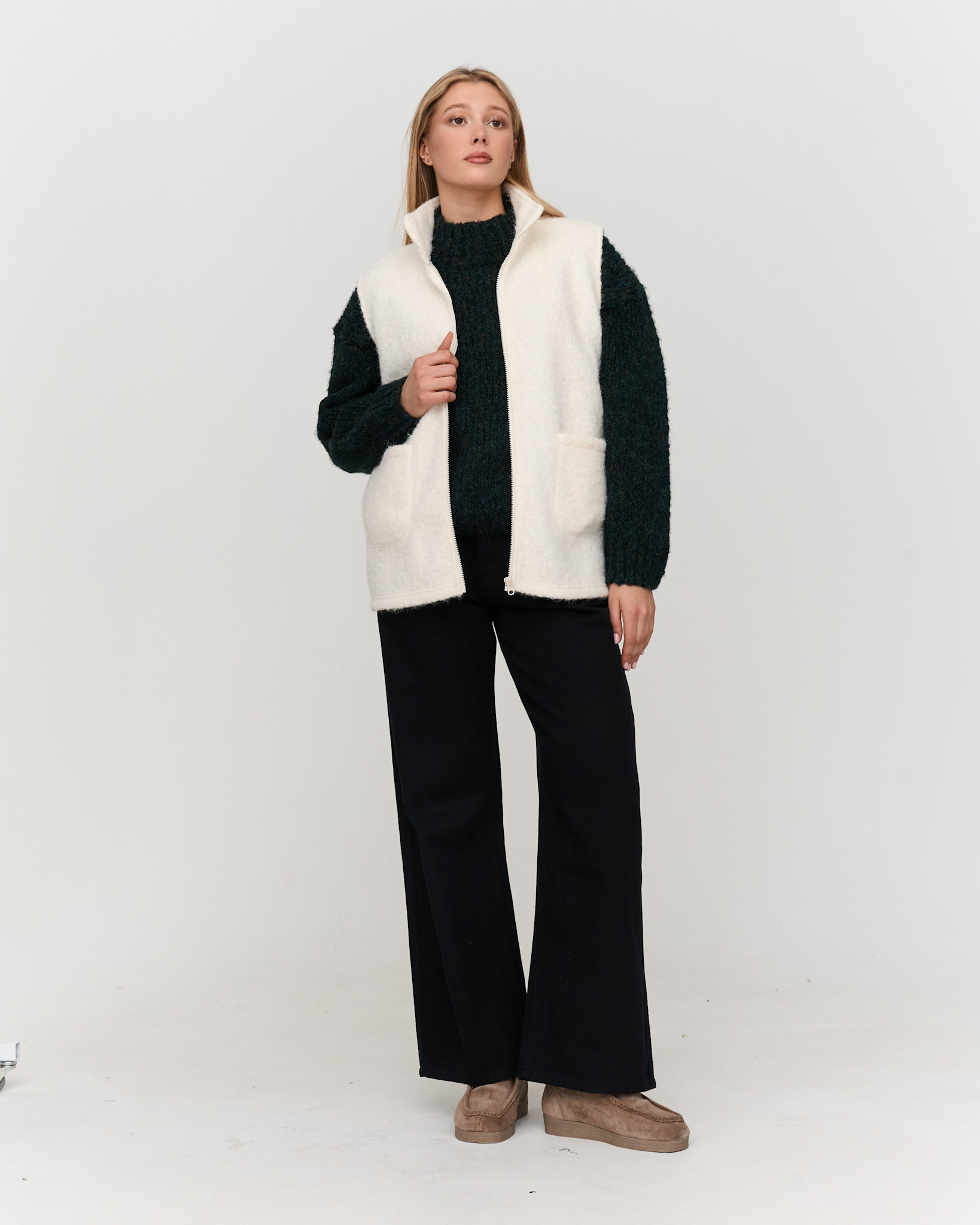 Kay fine boucle gilet bodywarmer White-1