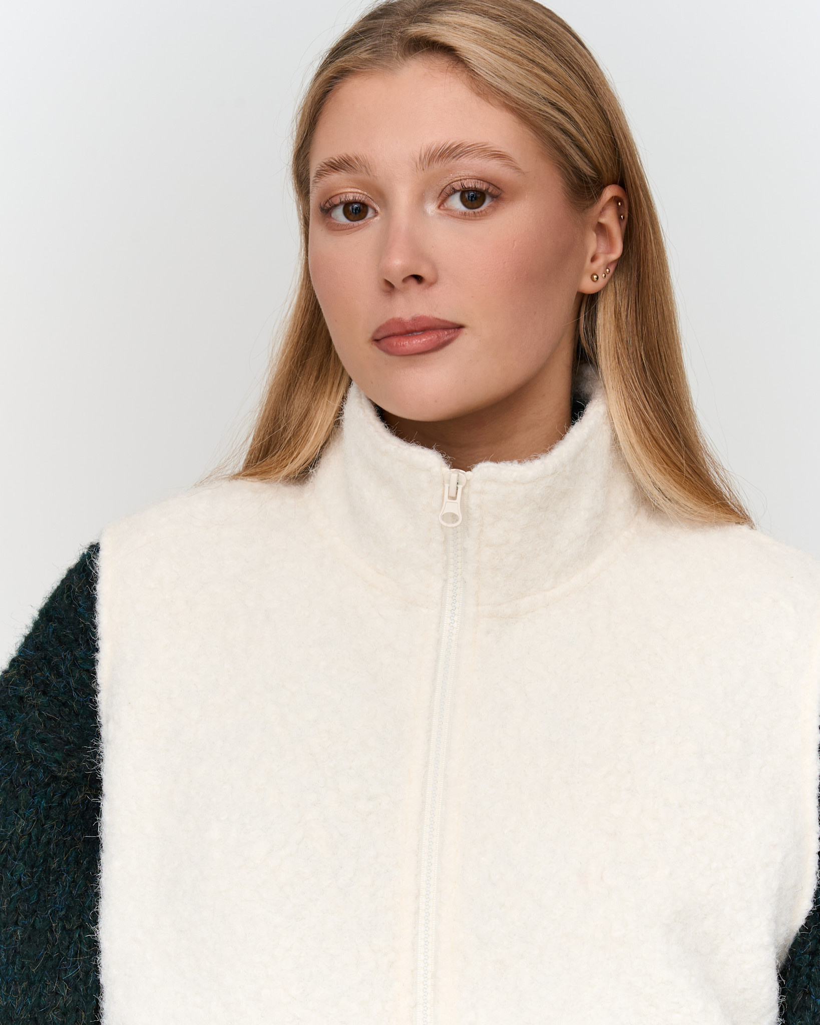 Kay fine boucle gilet bodywarmer White-3