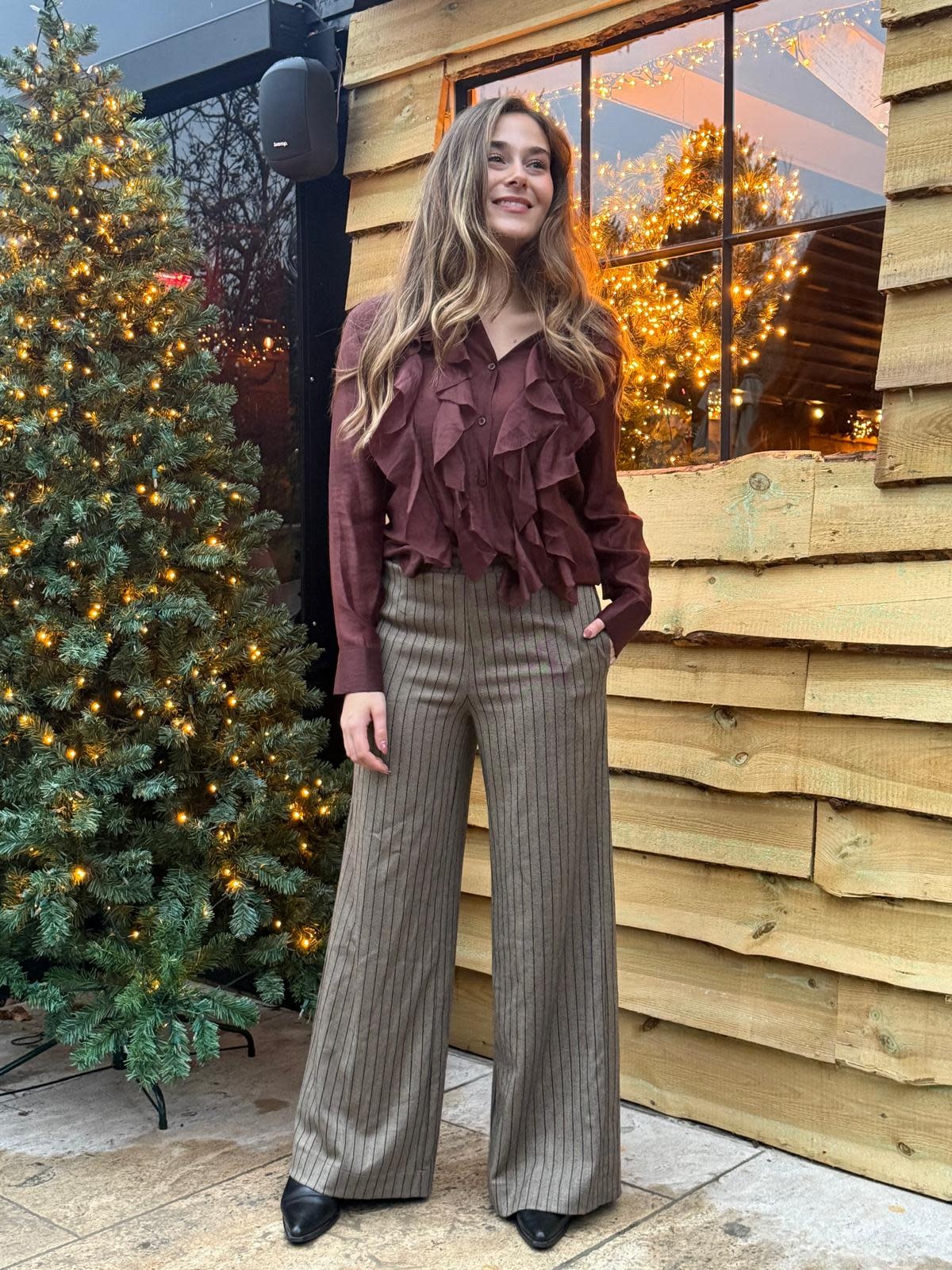 Panomi lurex pinestripe chevron trouser Beige-2