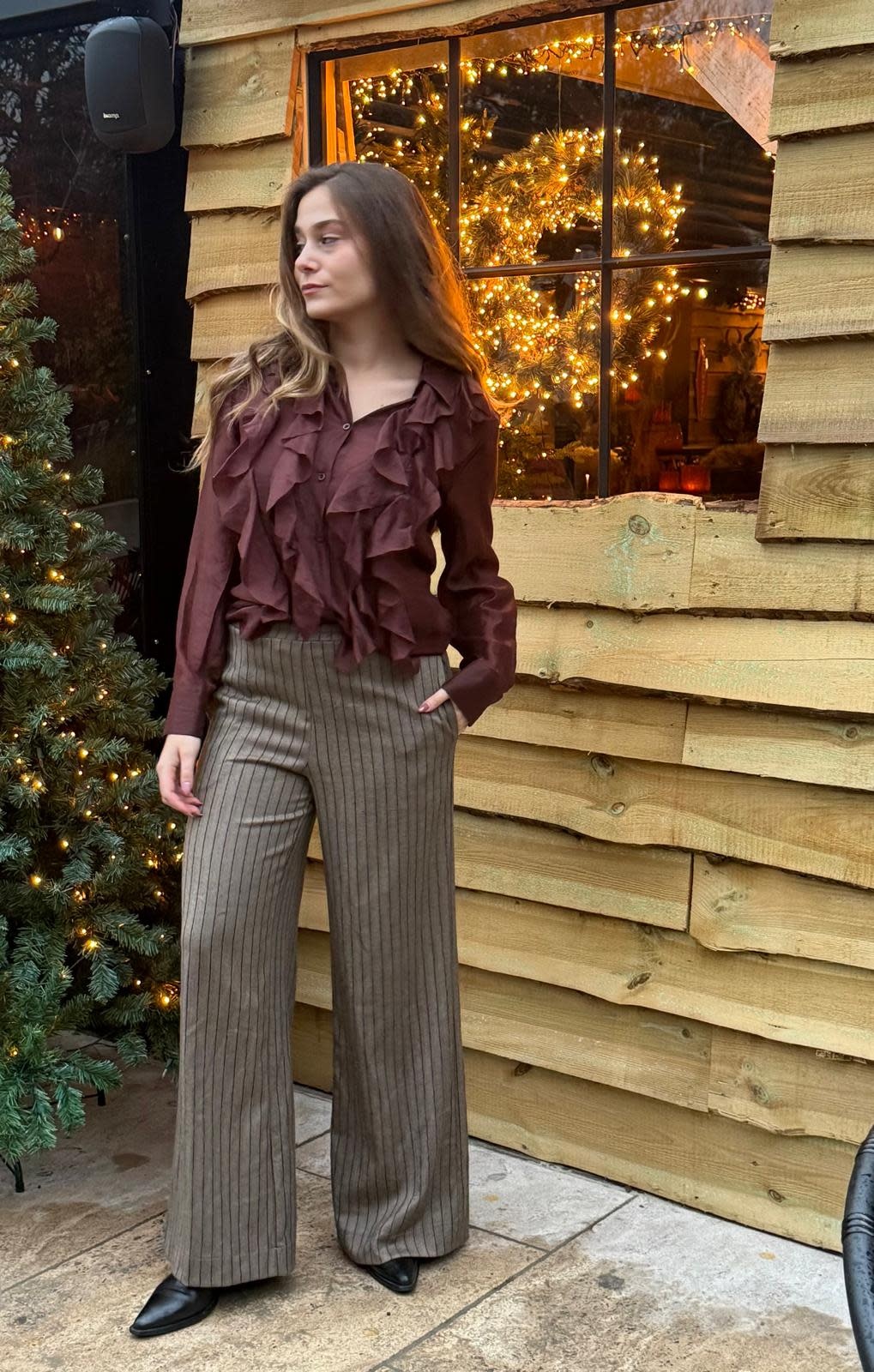 Panomi lurex pinestripe chevron trouser Beige-1