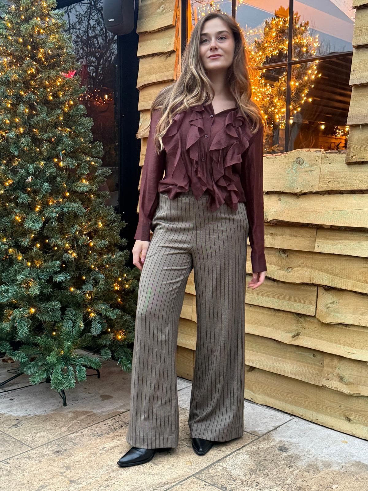 Panomi lurex pinestripe chevron trouser Beige-4