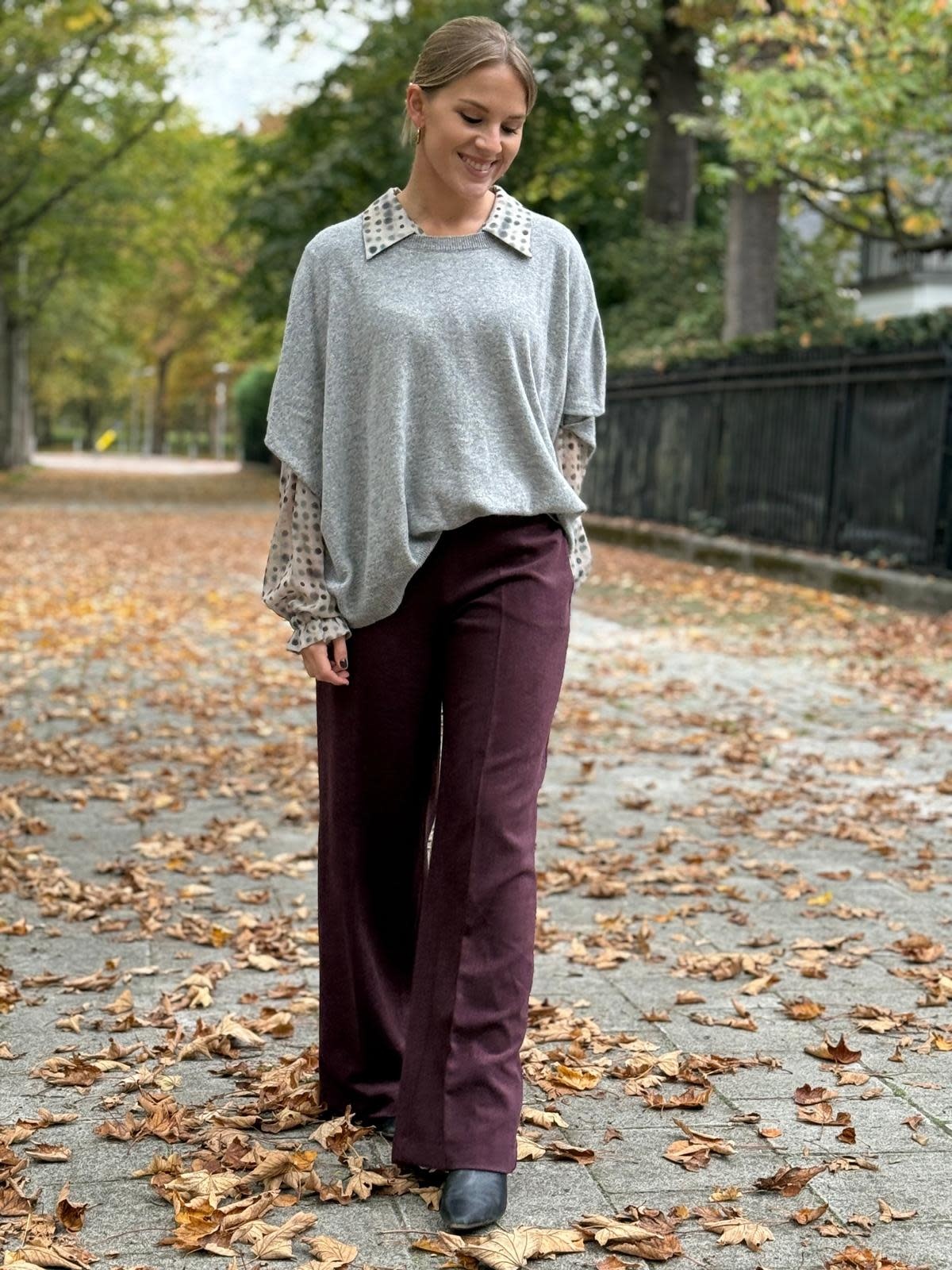 Parconi velvet strech chevron pant Burgundy-1