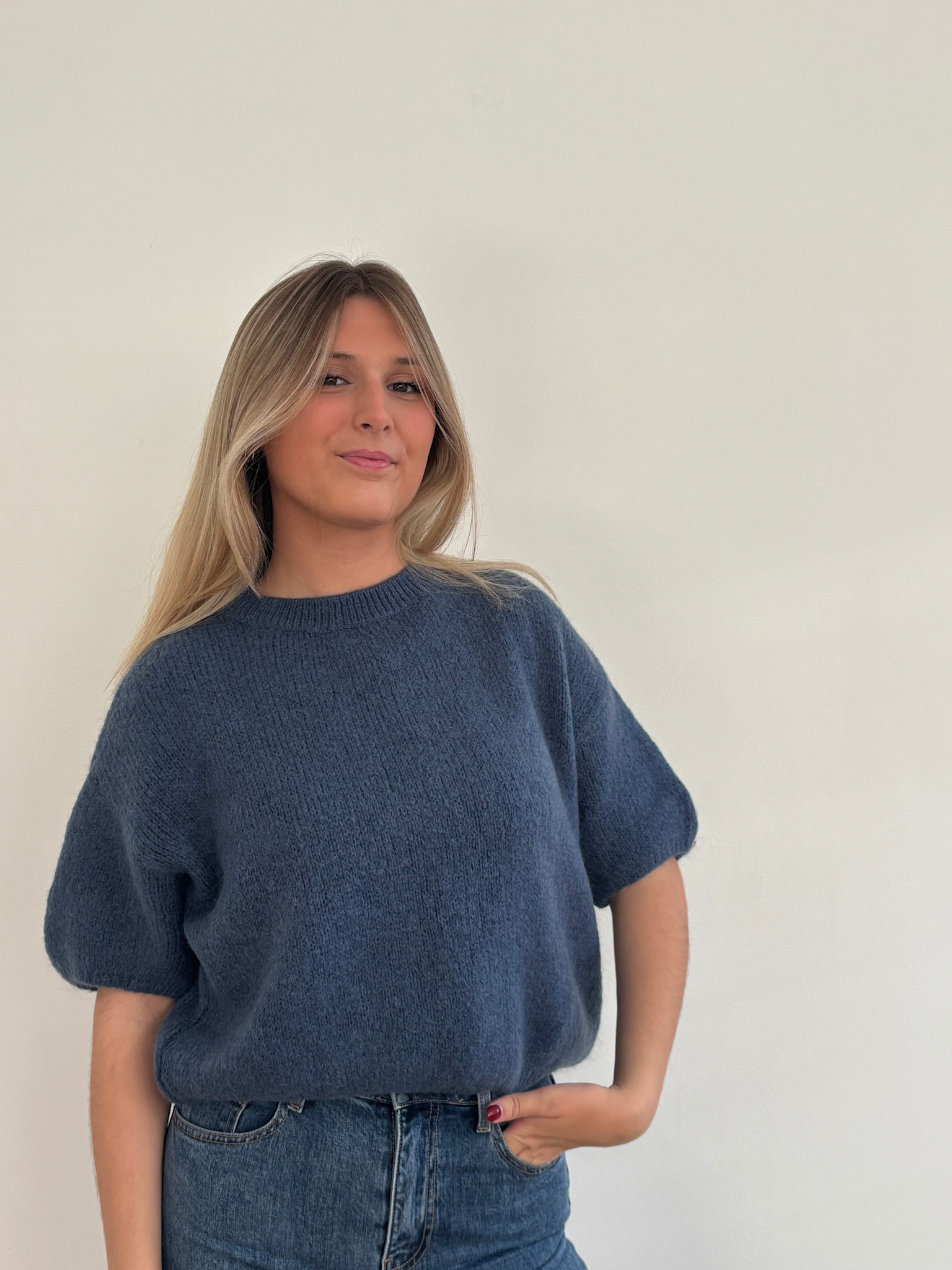 Agnea boxy s/s knit Denim-1