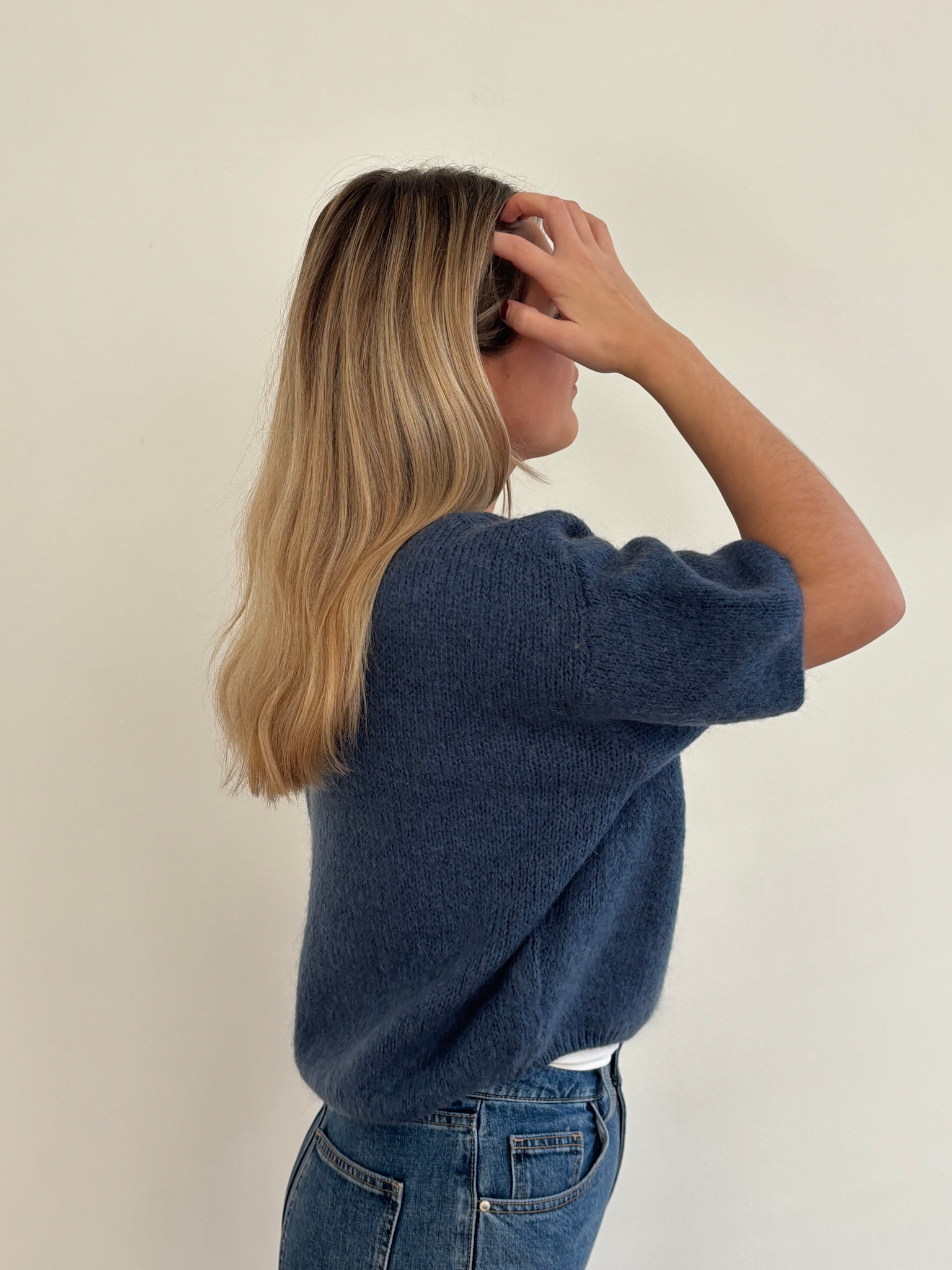 Agnea boxy s/s knit Denim-2