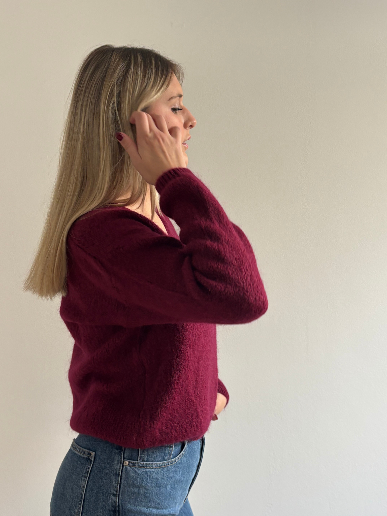 Caro essentiel v-neck knit Bordeaux-4