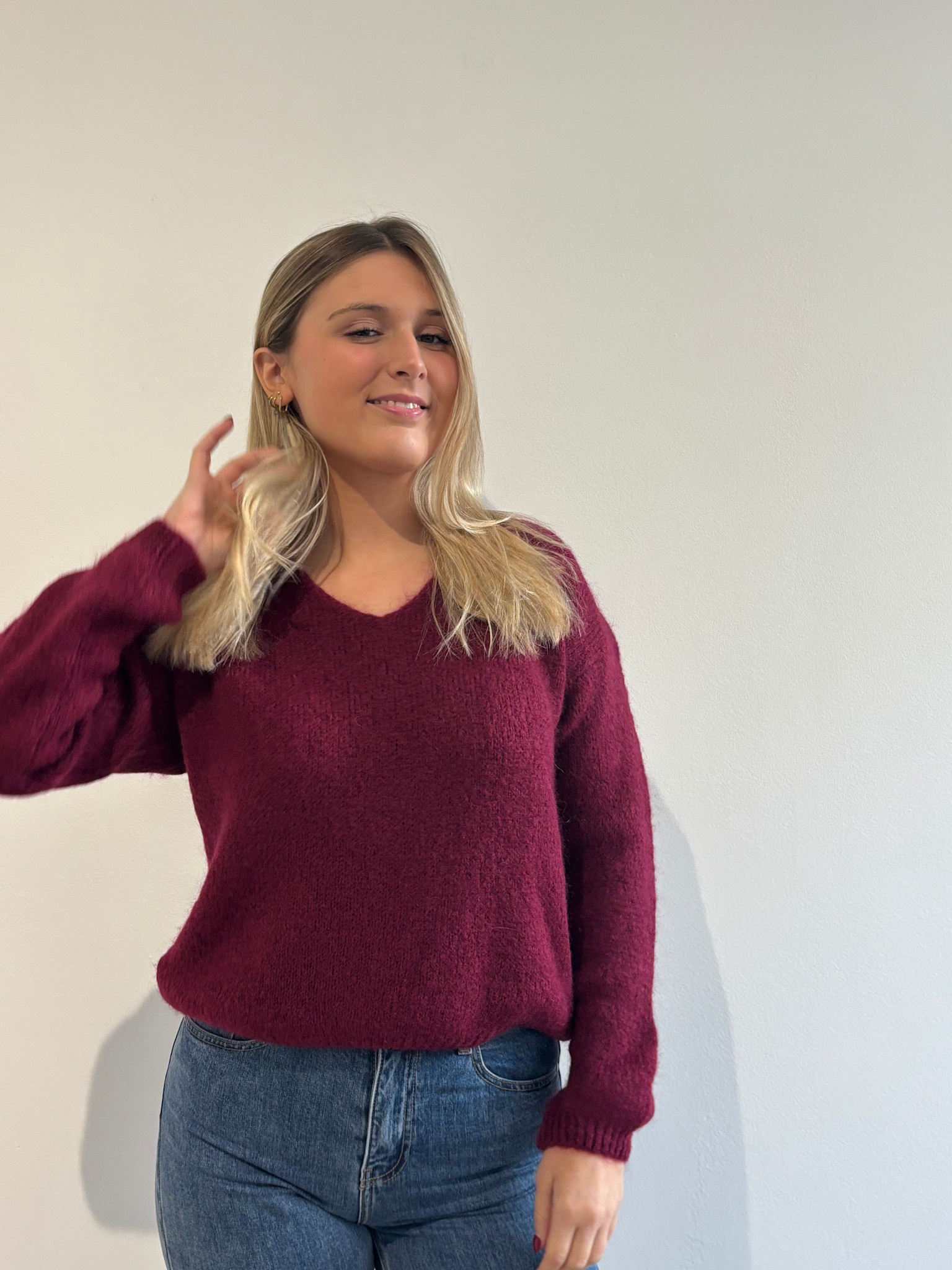 Caro essentiel v-neck knit Bordeaux-3