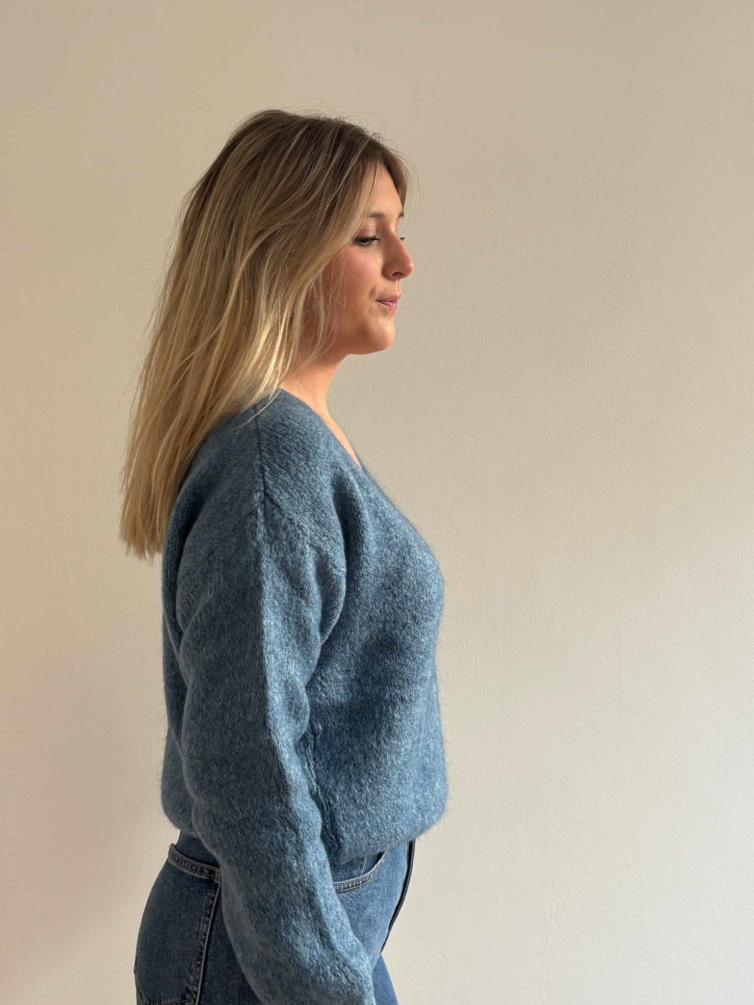 Caro essentiel v-neck knit Denim-3