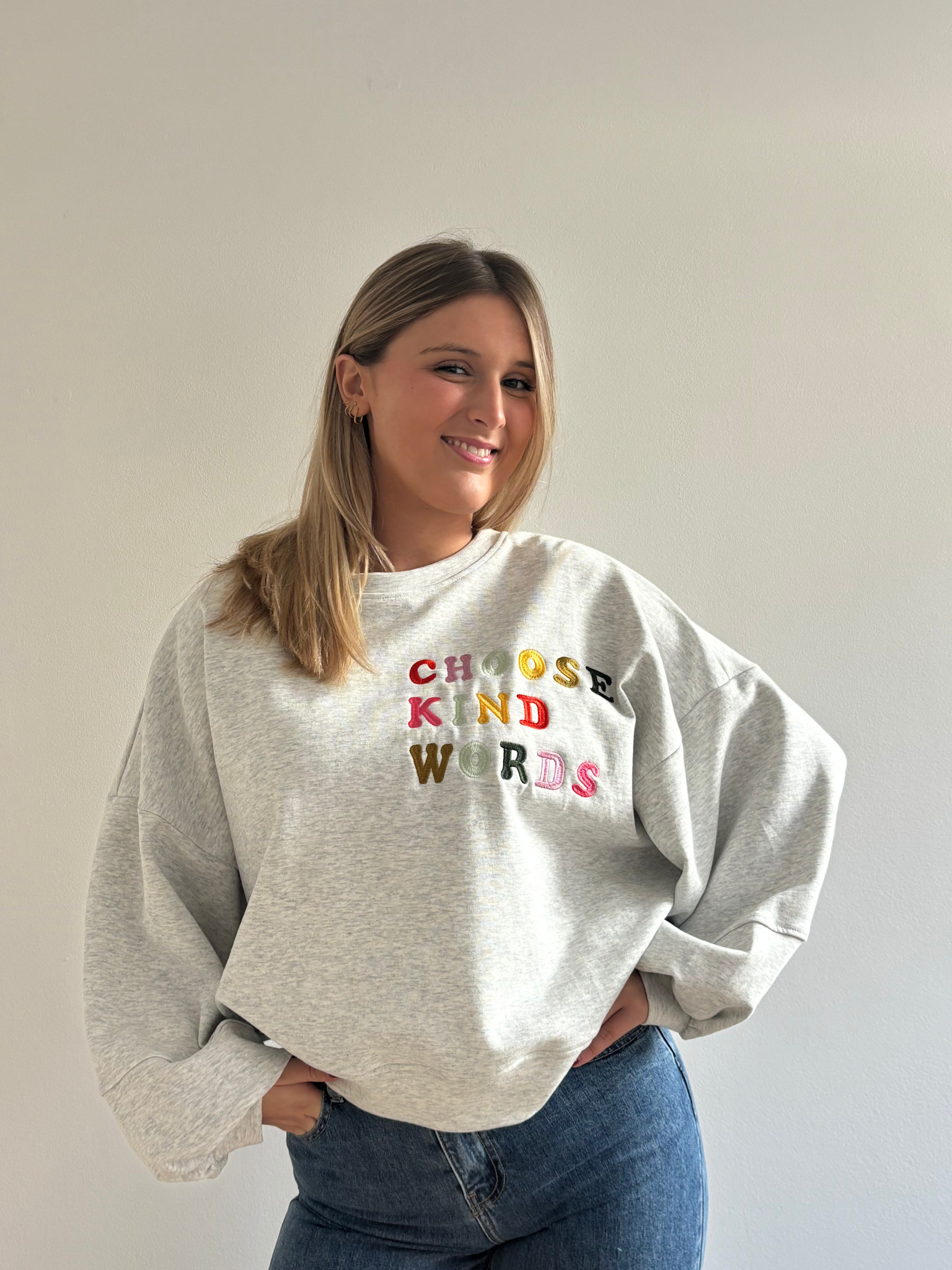 'Choose kind words' boxy sweater Grey-1
