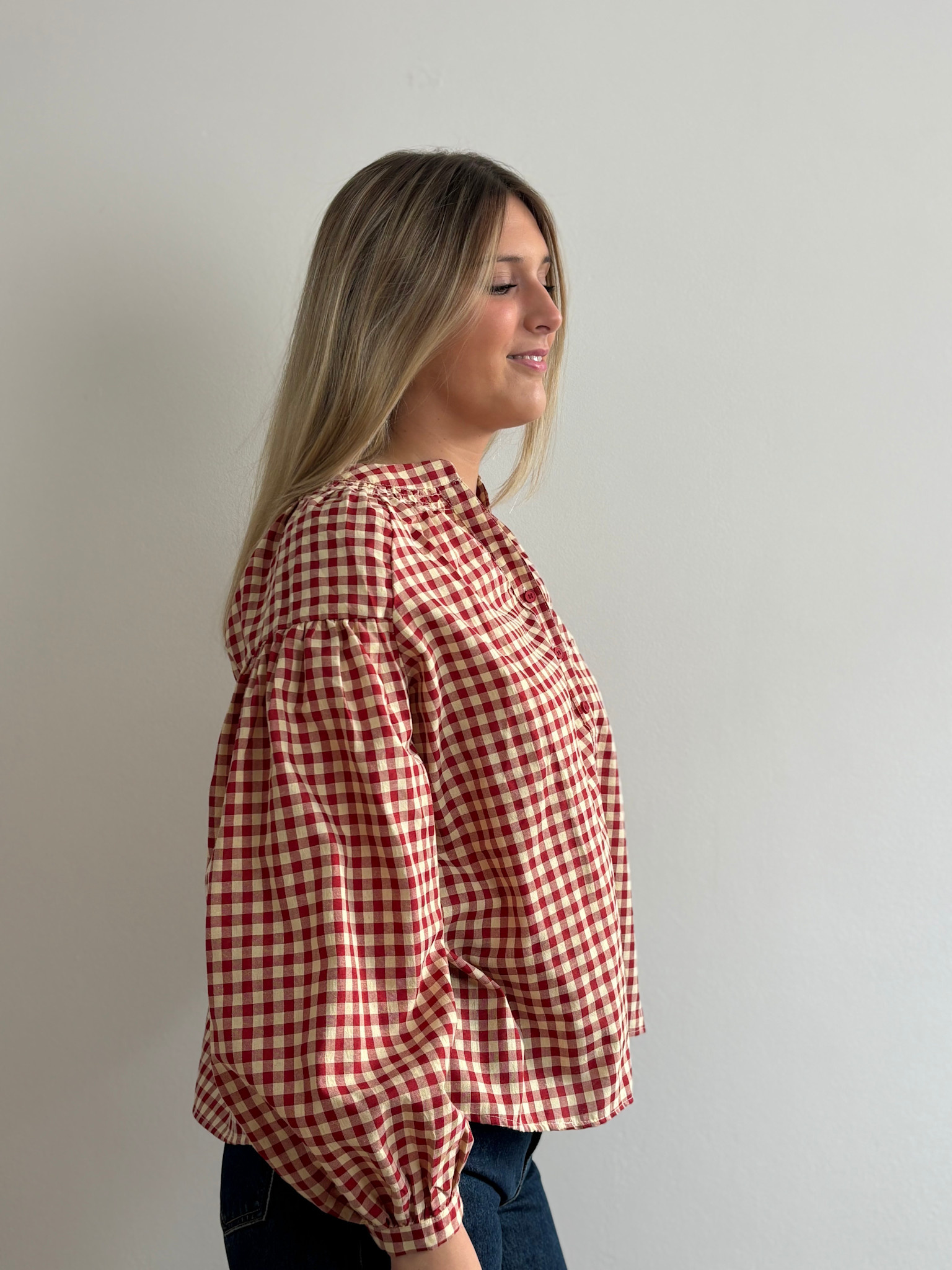 Roisin vichy ballonsleeve blouse Red-2