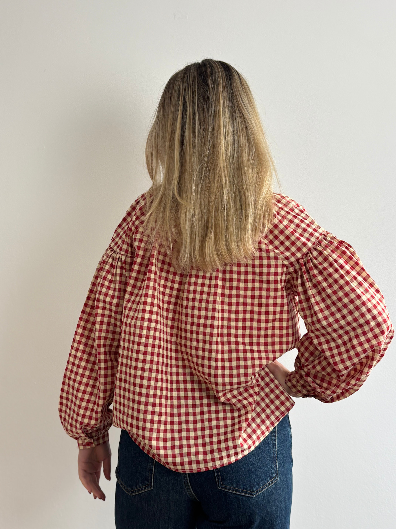 Roisin vichy ballonsleeve blouse Red-3