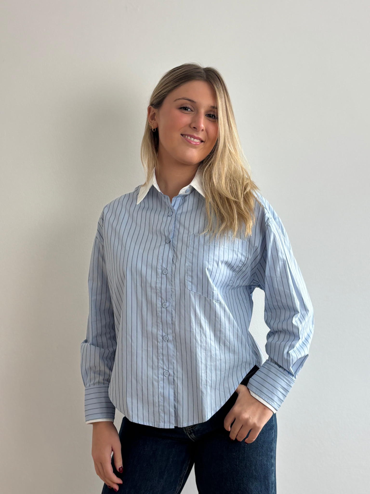 Francis dandy coton pinestripe shirt Blue-1