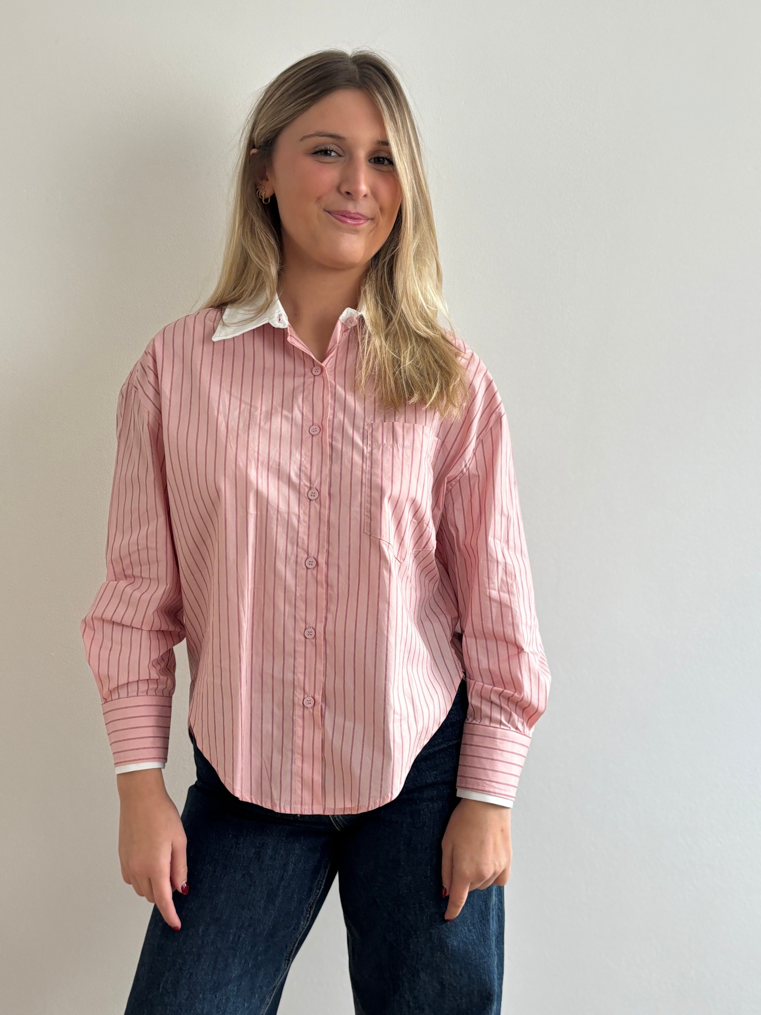 Francis dandy coton pinestripe shirt Pink-1