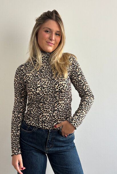 Elize fine crepe turtleneck top Leopard