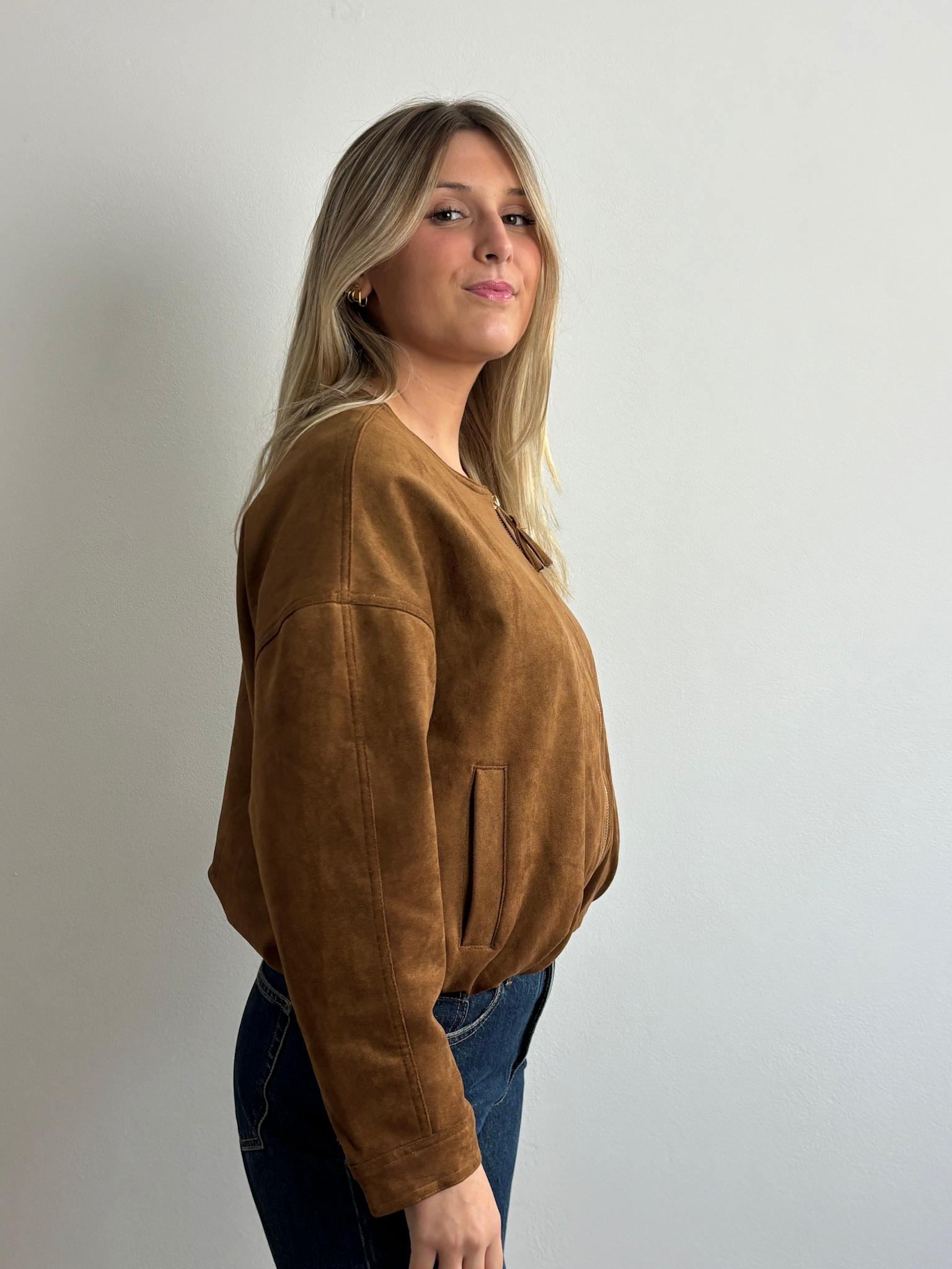 Babou diam leather bomber vest Camel-2