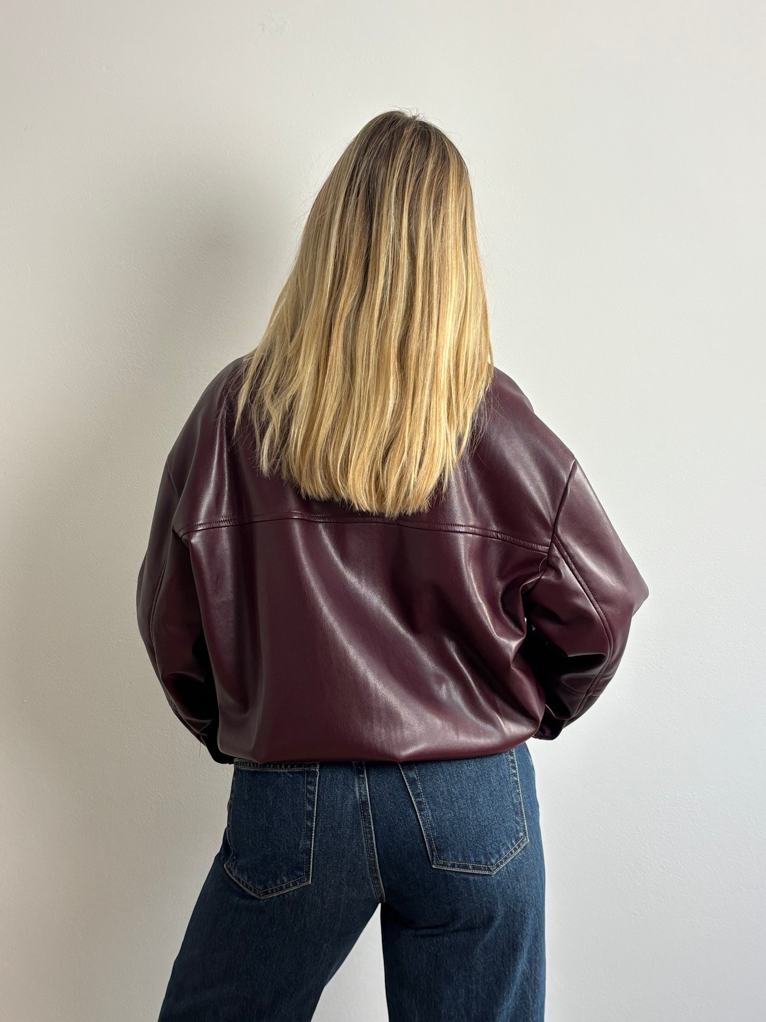 Mona leather bomber jacket Burgundy-3