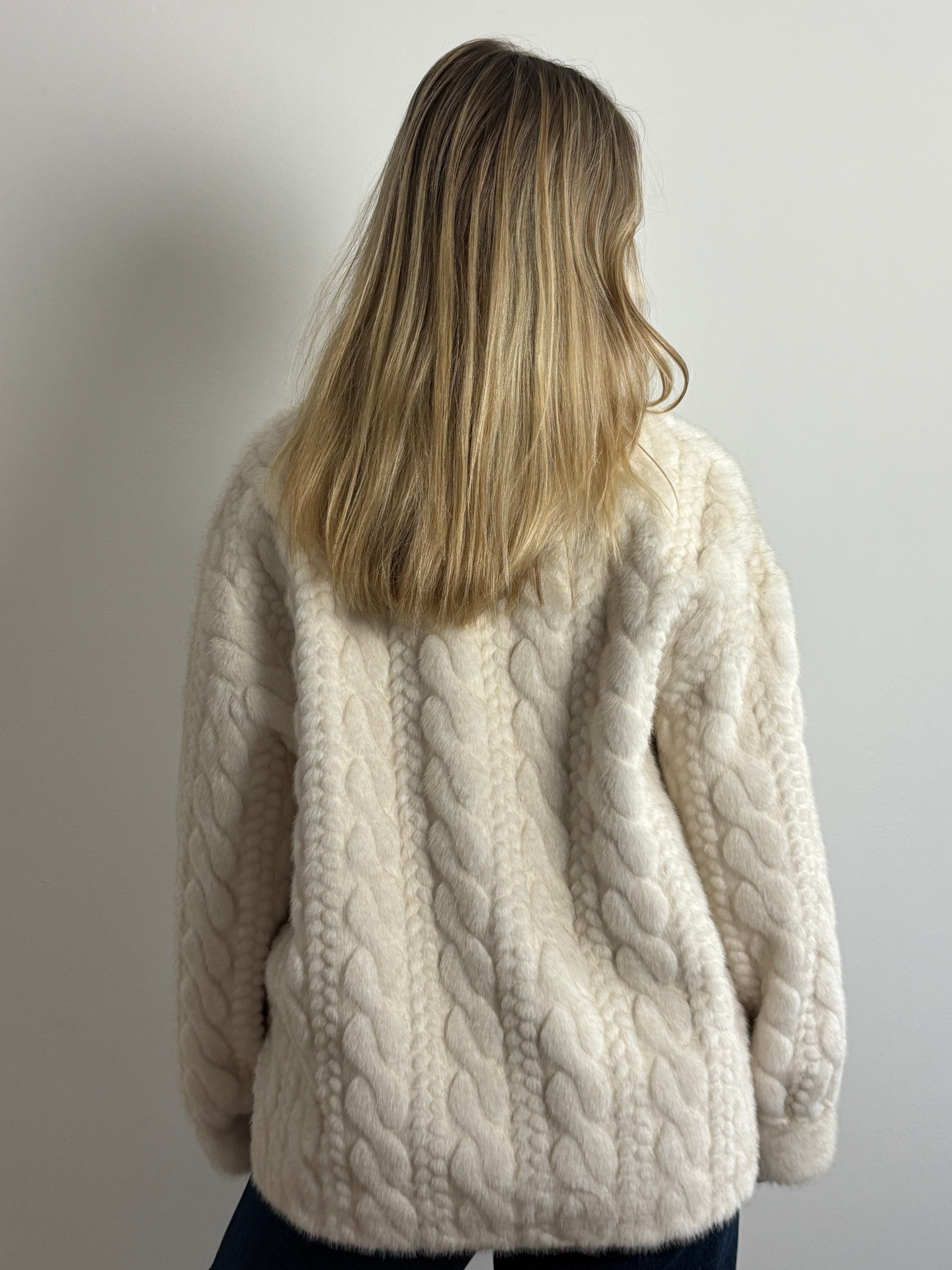 Bobiny cable faux-fur bomber jacket Beige-3