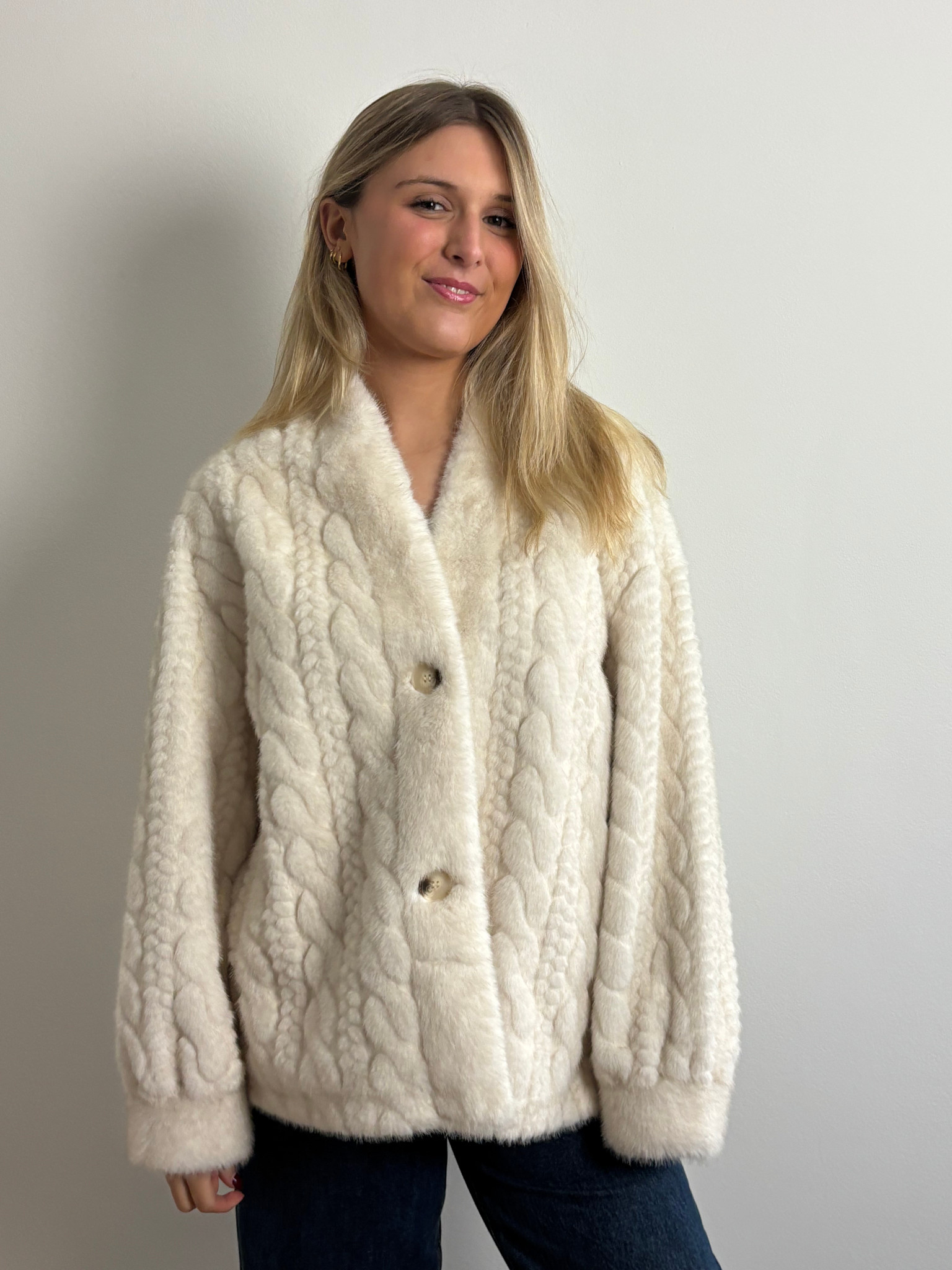 Bobiny cable faux-fur bomber jacket Beige-2
