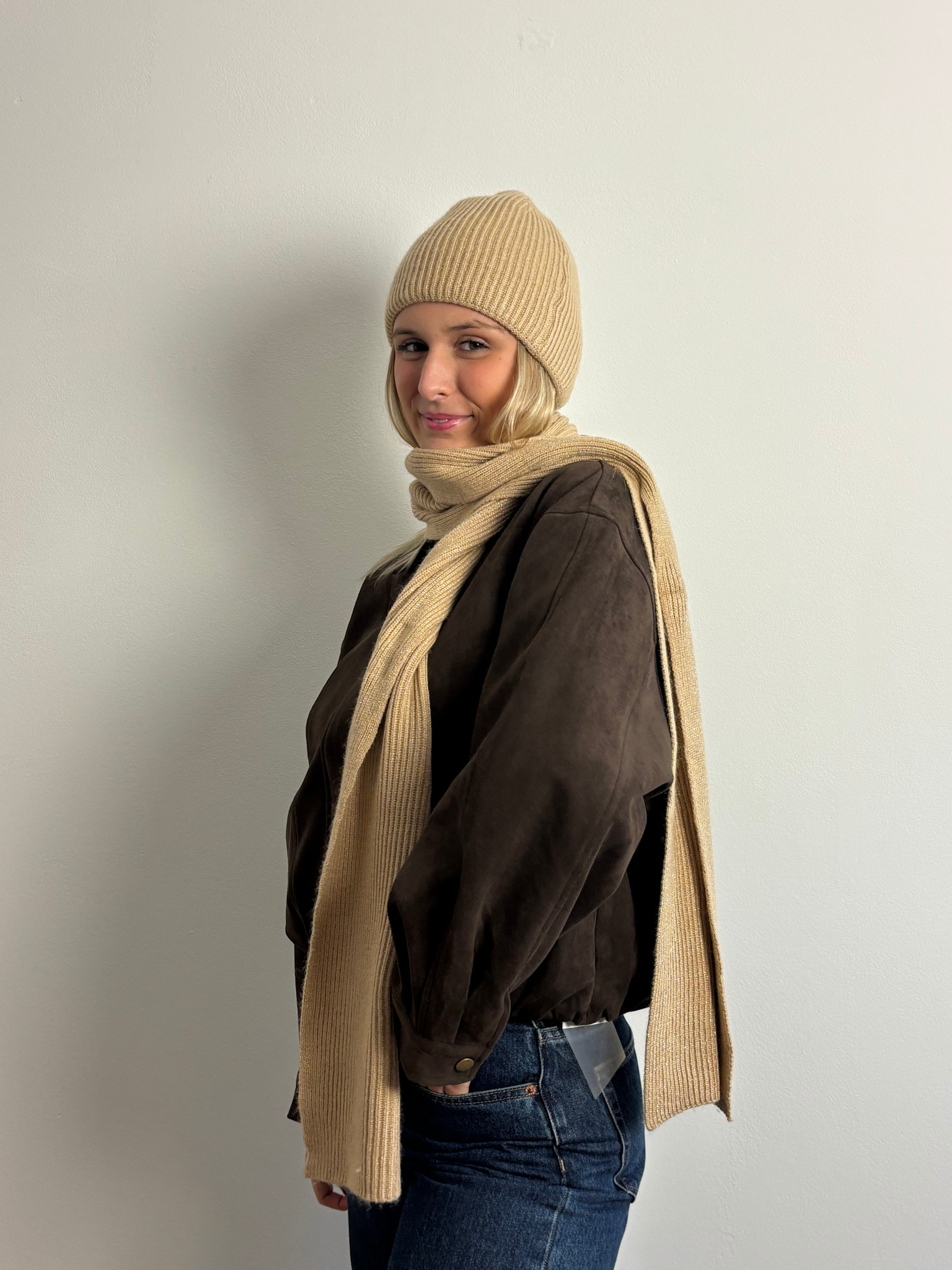 Lana viscose sparkeling scarf Beige-2