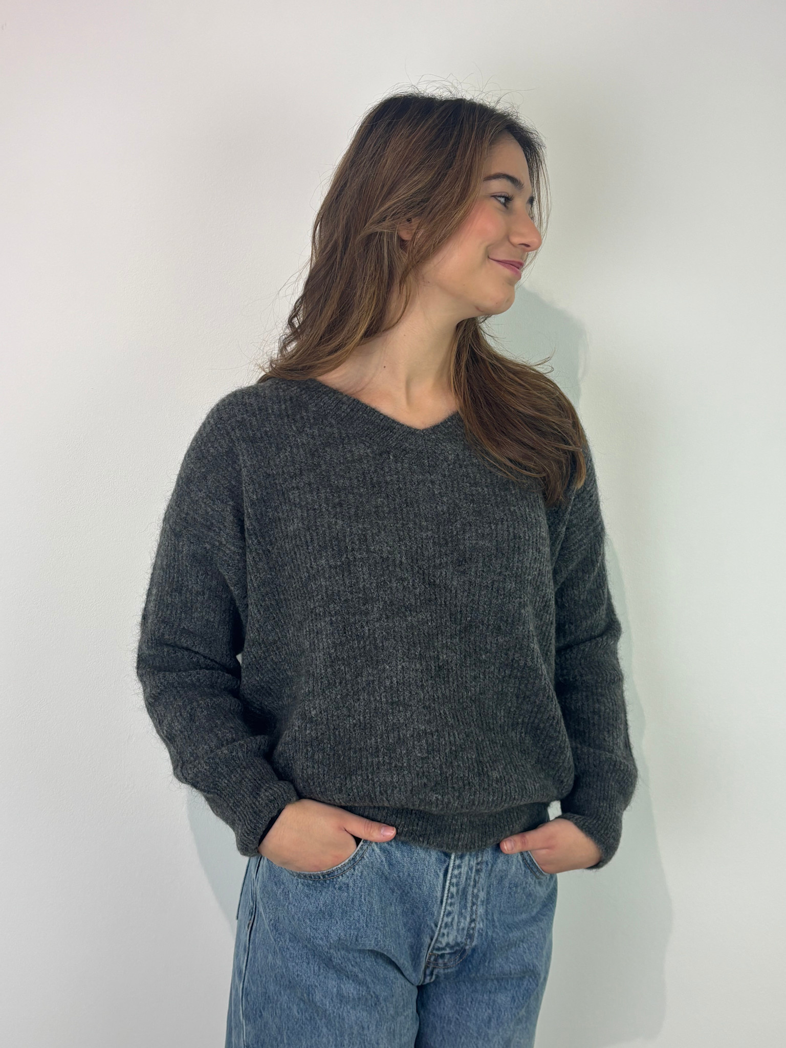 Louna v-neck knitted pull Dark Grey-3