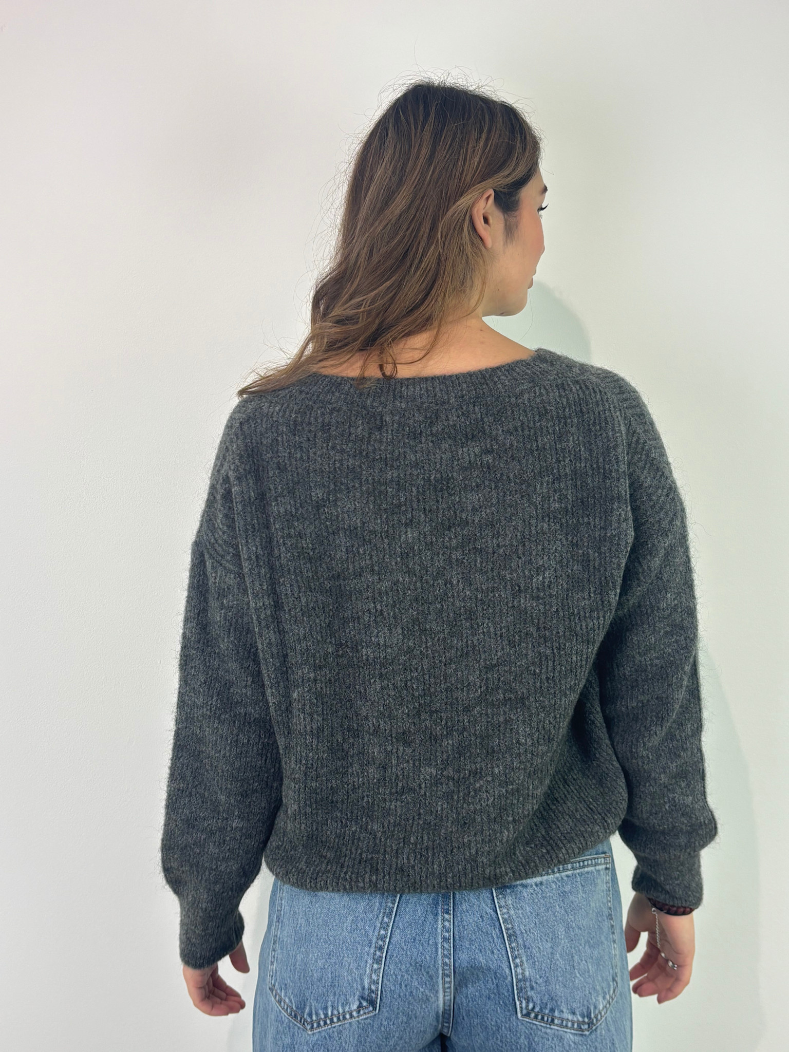 Louna v-neck knitted pull Dark Grey-2