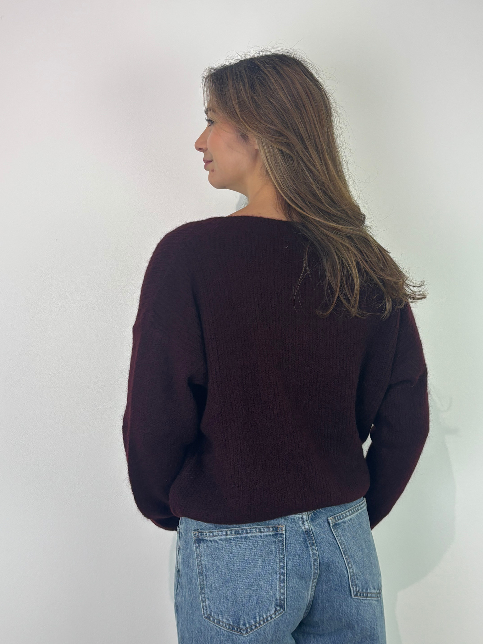 Louna v-neck knitted pull Dark Burgundy-3