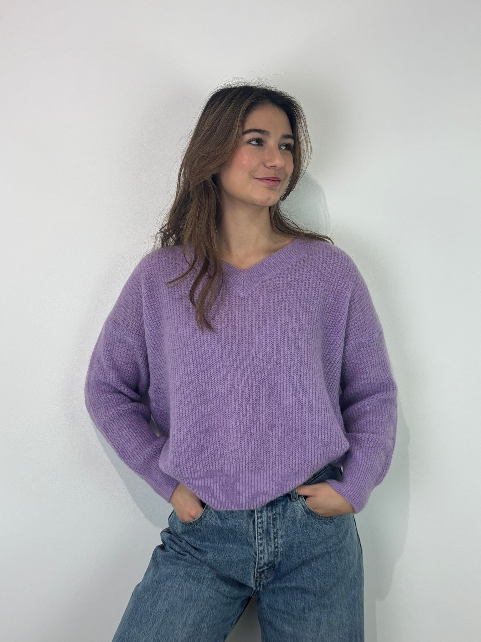 Louna v-neck knitted pull Lila-1