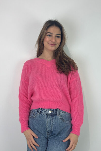 Louna v-neck knitted pull Bubbelgum Pink