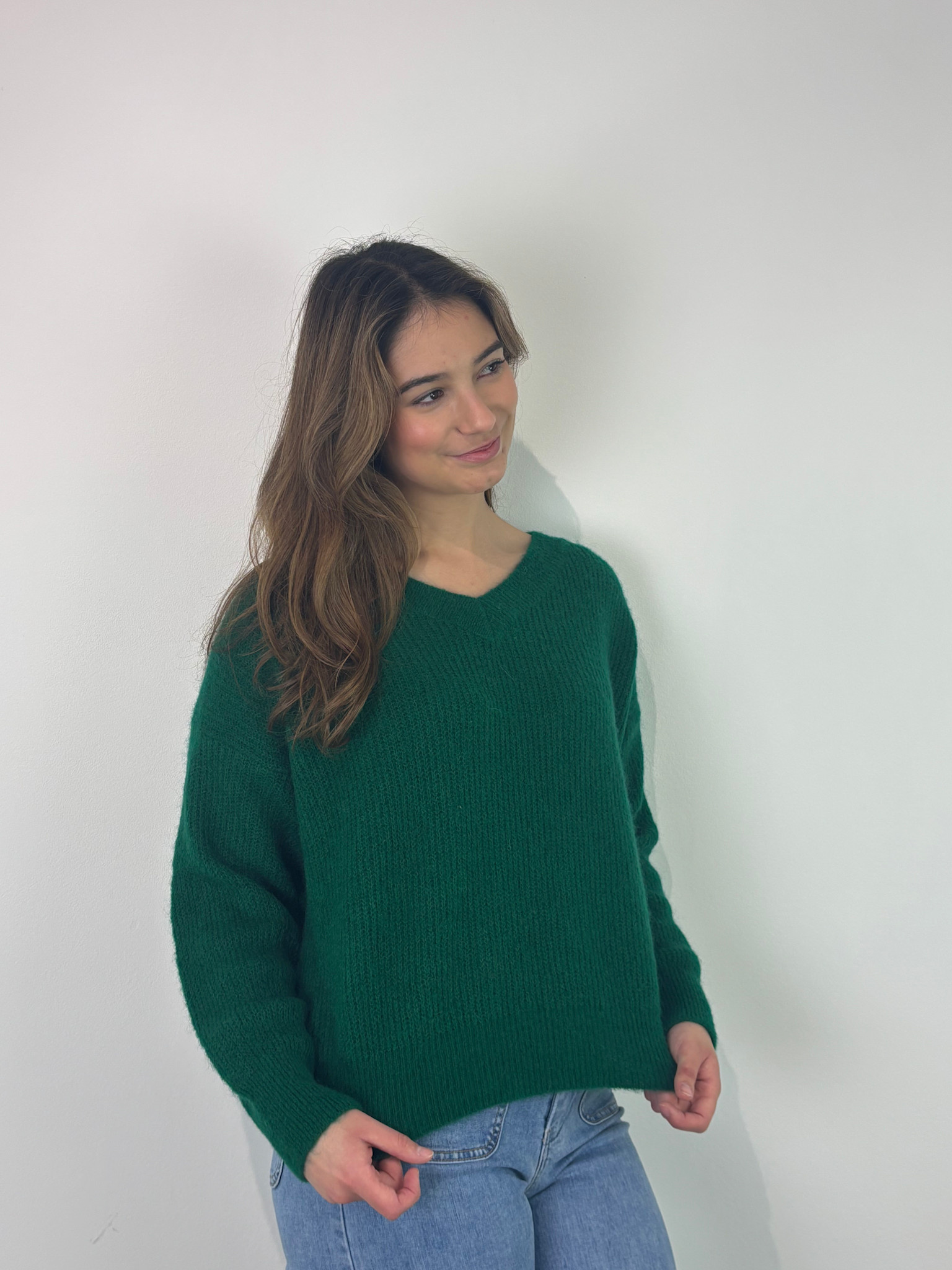 Louna v-neck knitted pull Bottle Green-1