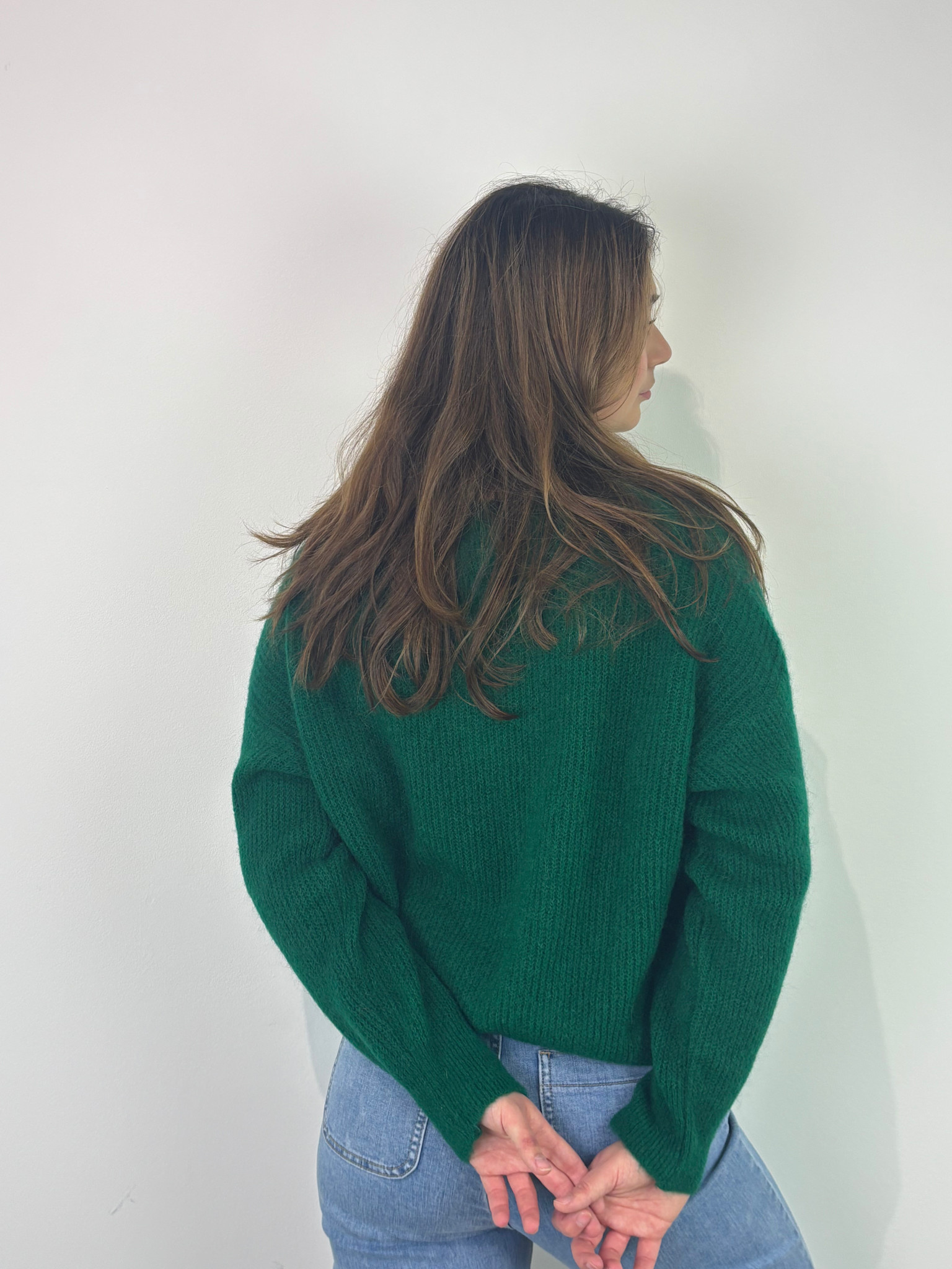 Louna v-neck knitted pull Bottle Green-2