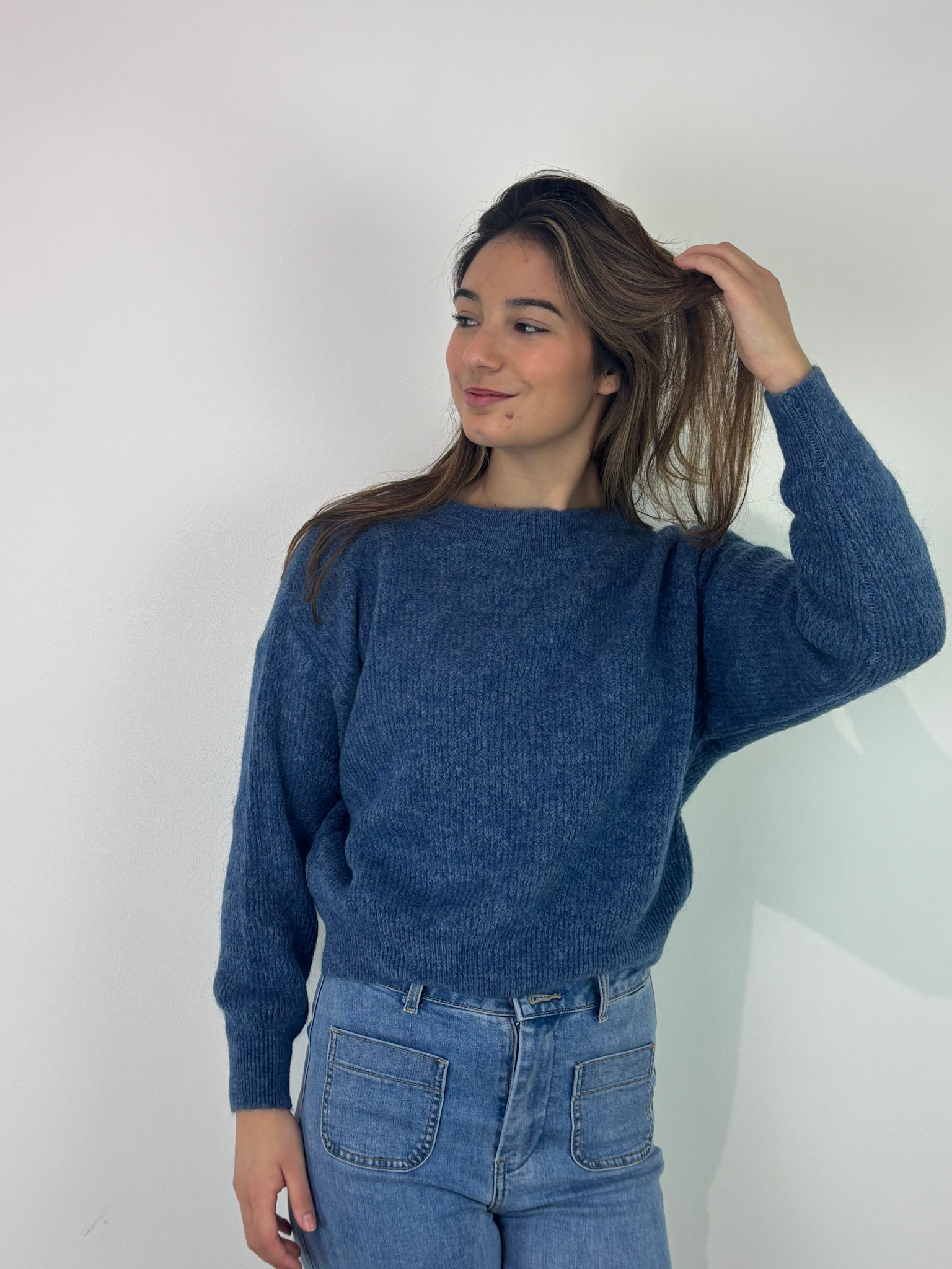 Thaïs short boatneck Denim Blue-3
