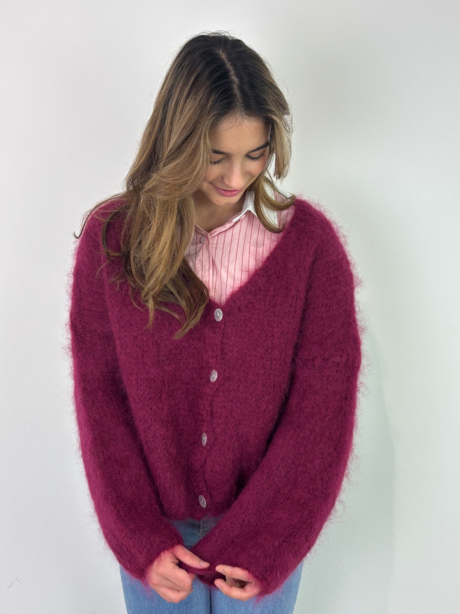 Noba oversized fluffy cardigan Burgundy-2