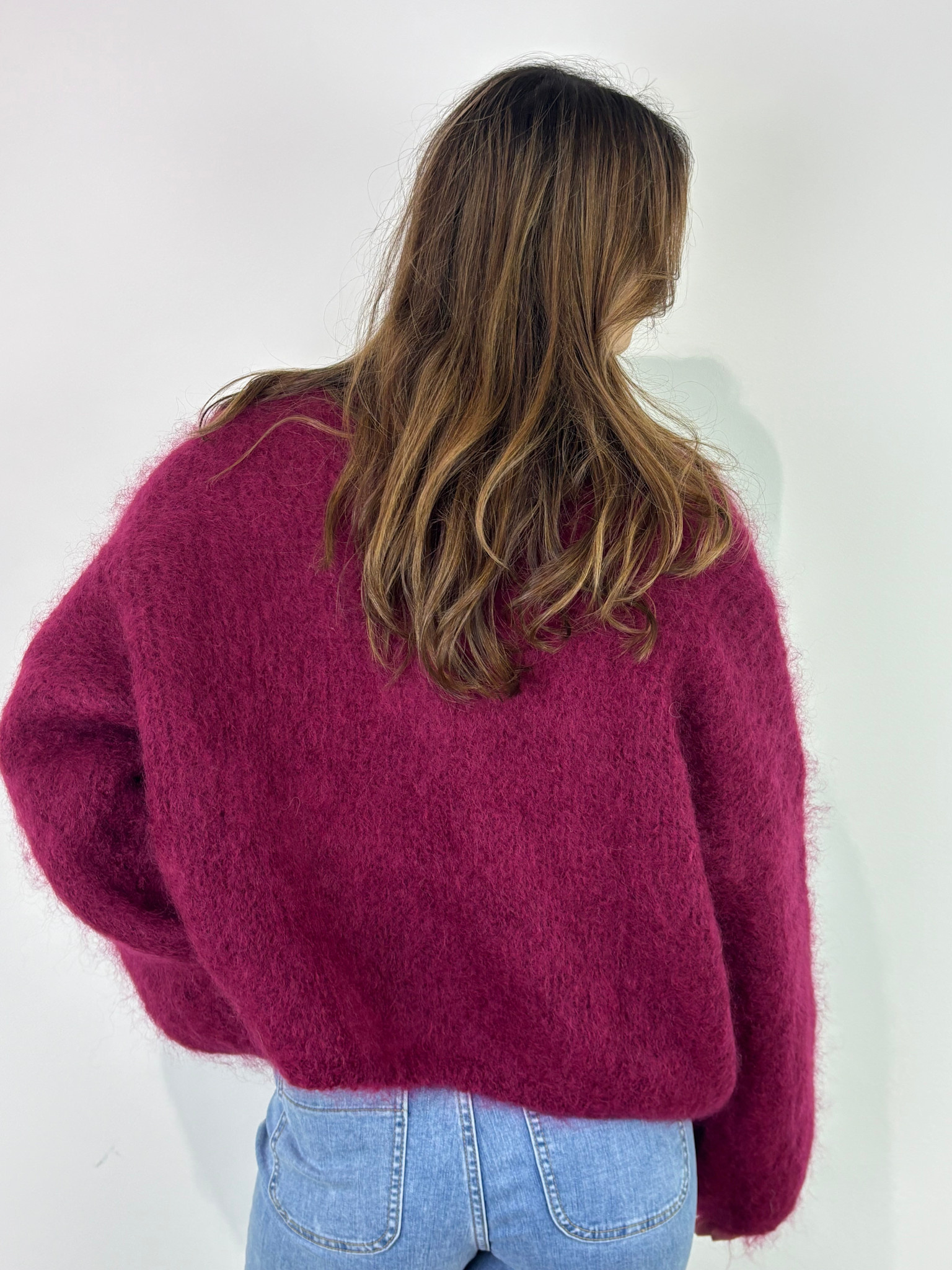 Noba oversized fluffy cardigan Burgundy-5