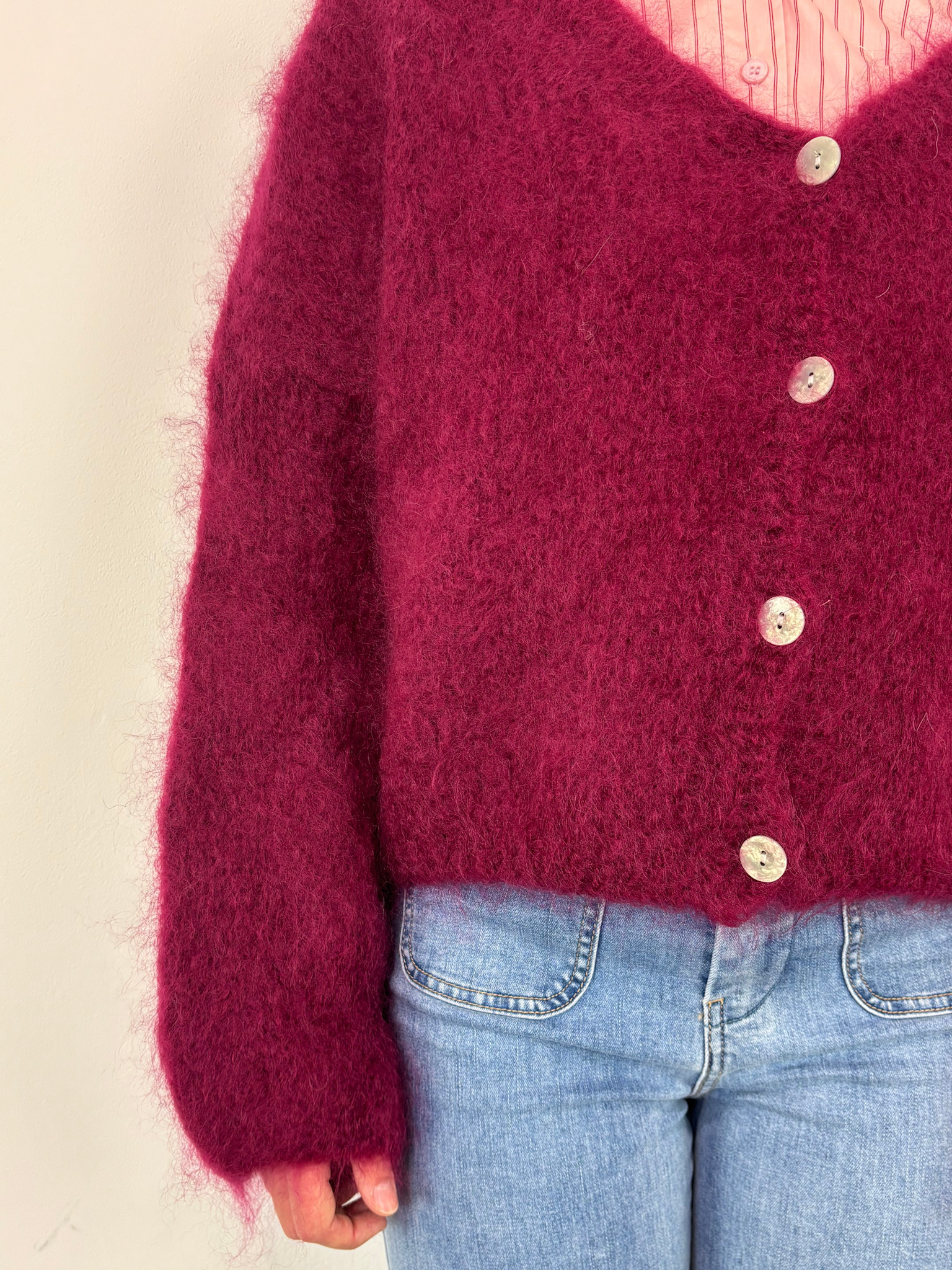 Noba oversized fluffy cardigan Burgundy-4