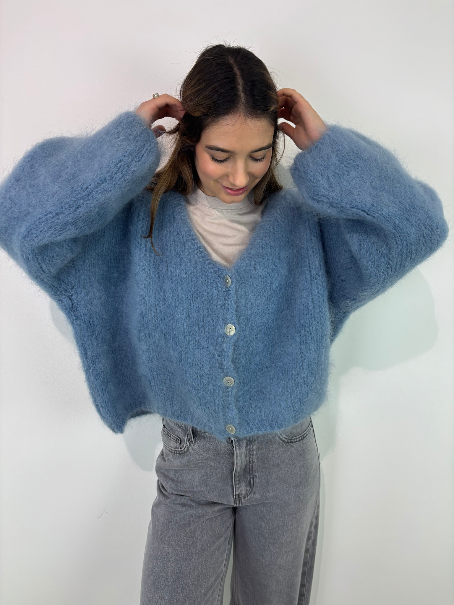 Noba oversized fluffy cardigan Denim-2