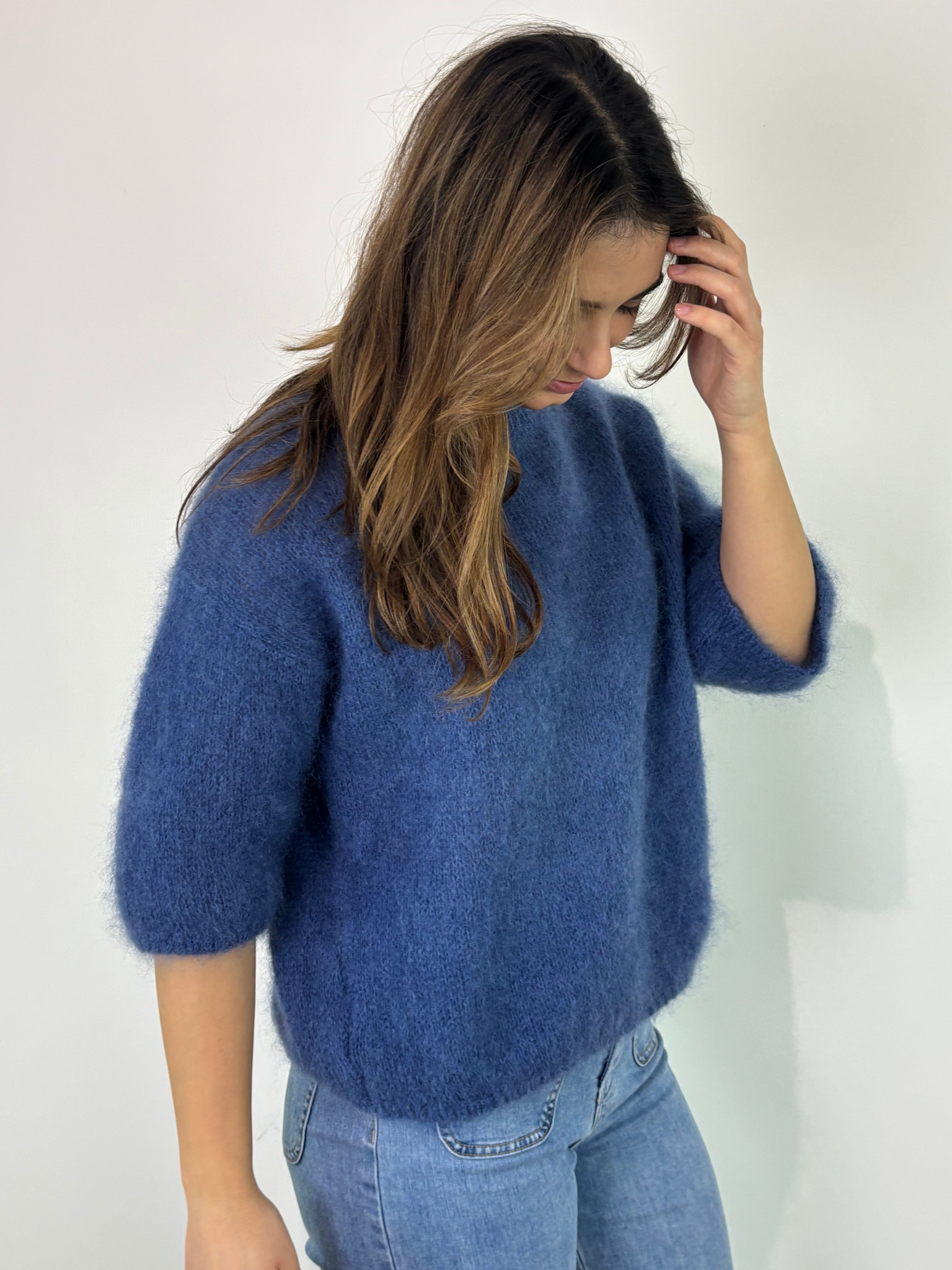 Kellara soft mohair s/s knit Indigo Denim blue-1