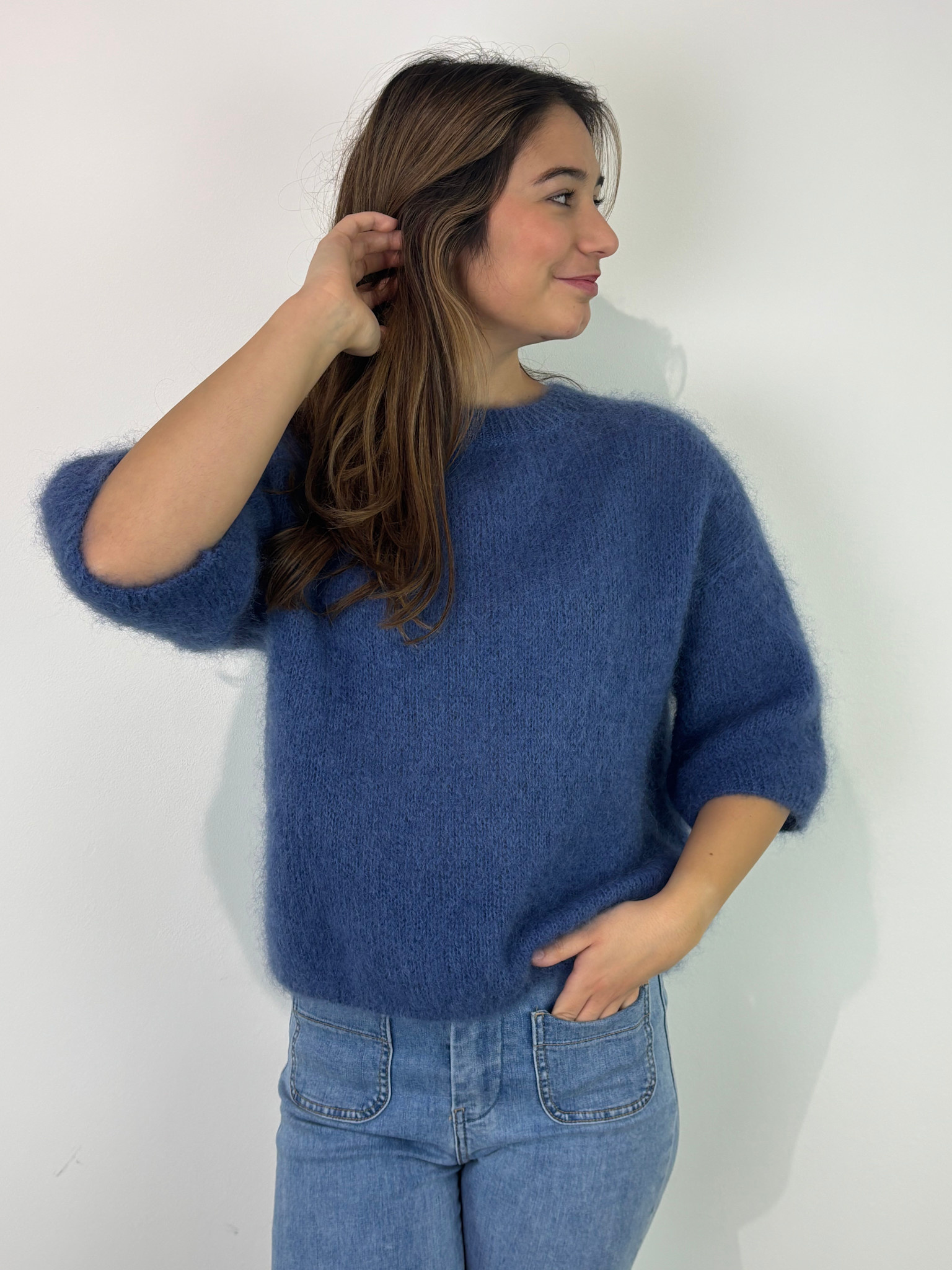 Kellara soft mohair s/s knit Indigo Denim blue-2