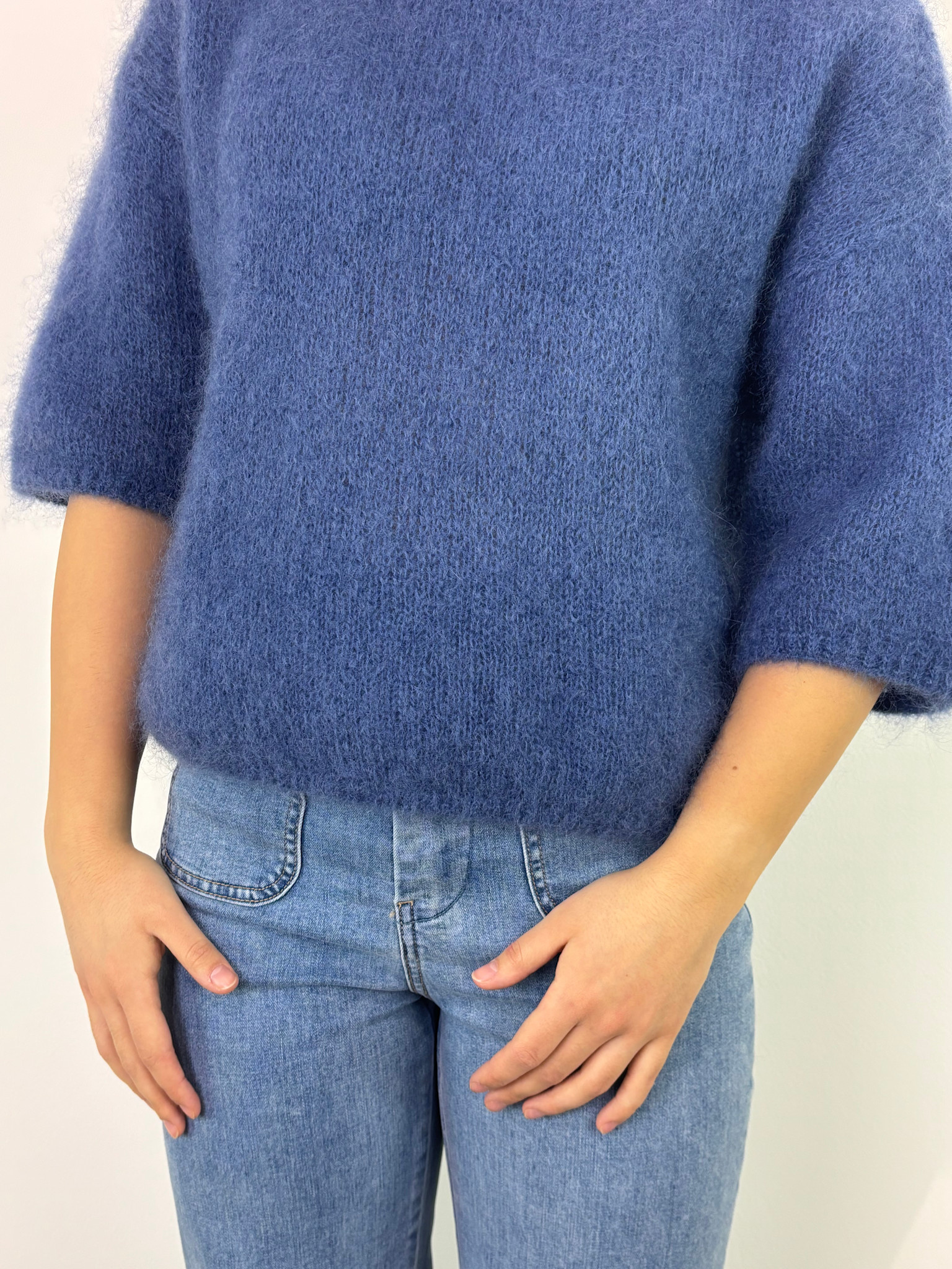 Kellara soft mohair s/s knit Indigo Denim blue-3